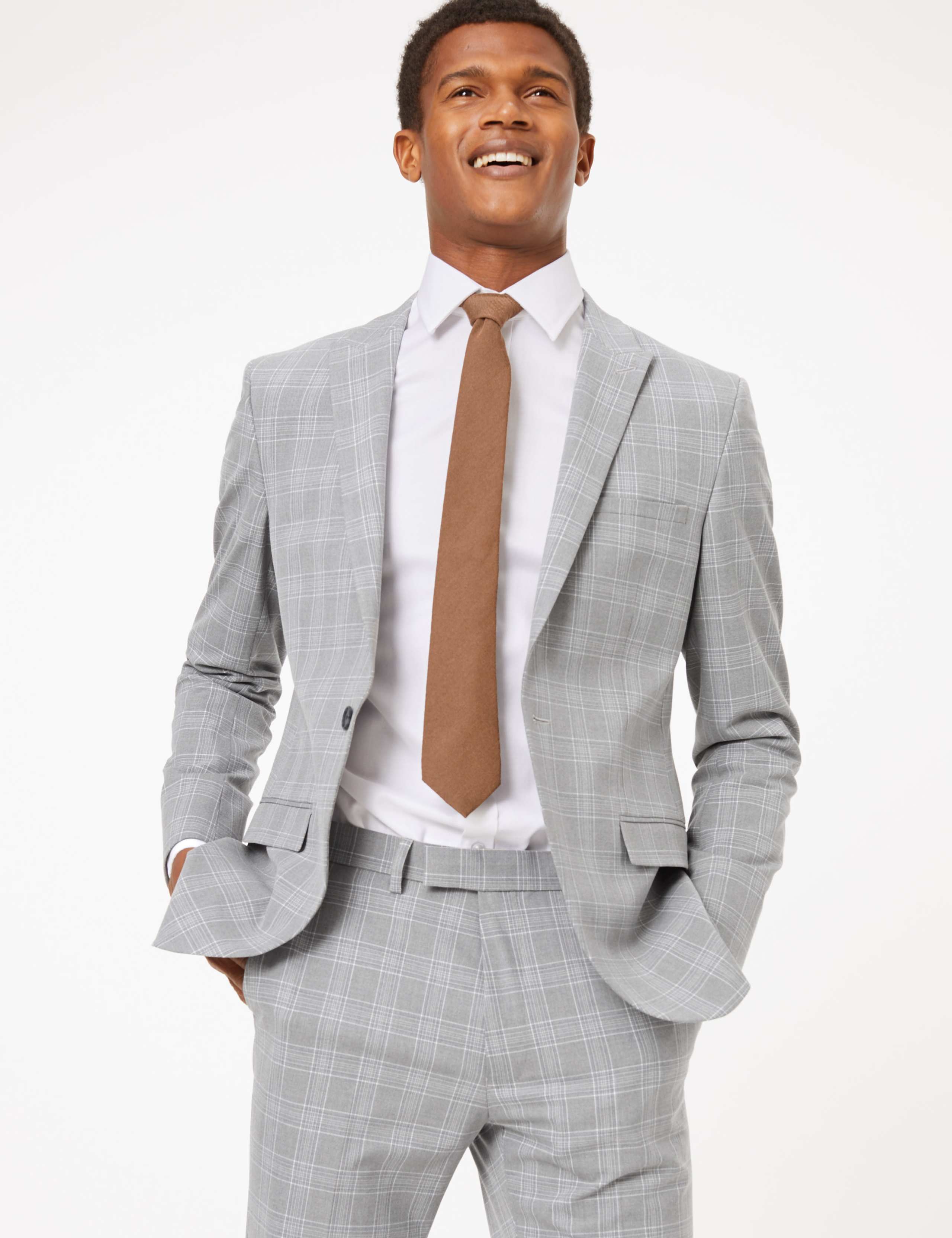Grey Checked Skinny Fit Jacket 3 of 9