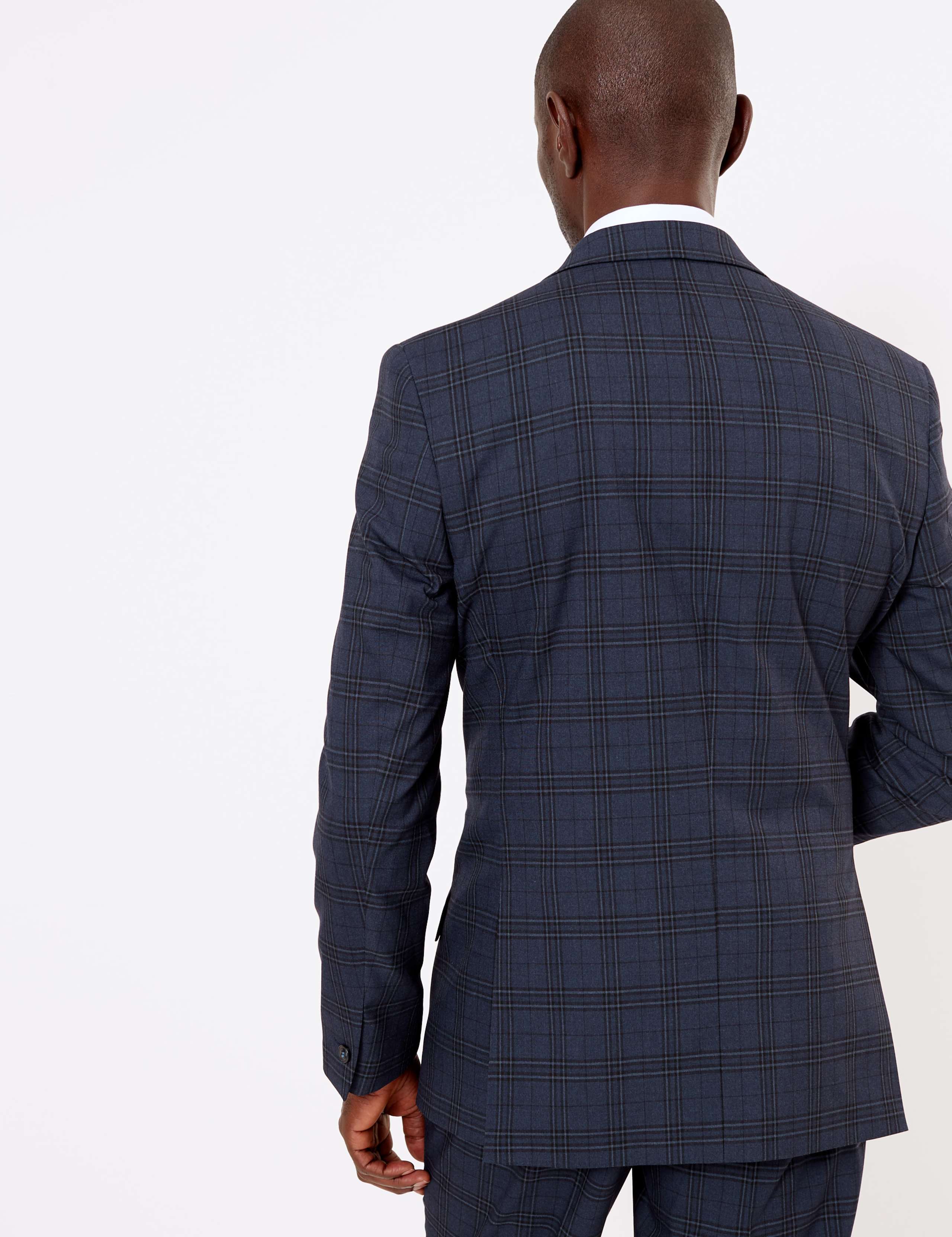 Blue Regular Fit Checked Jacket 4 of 7