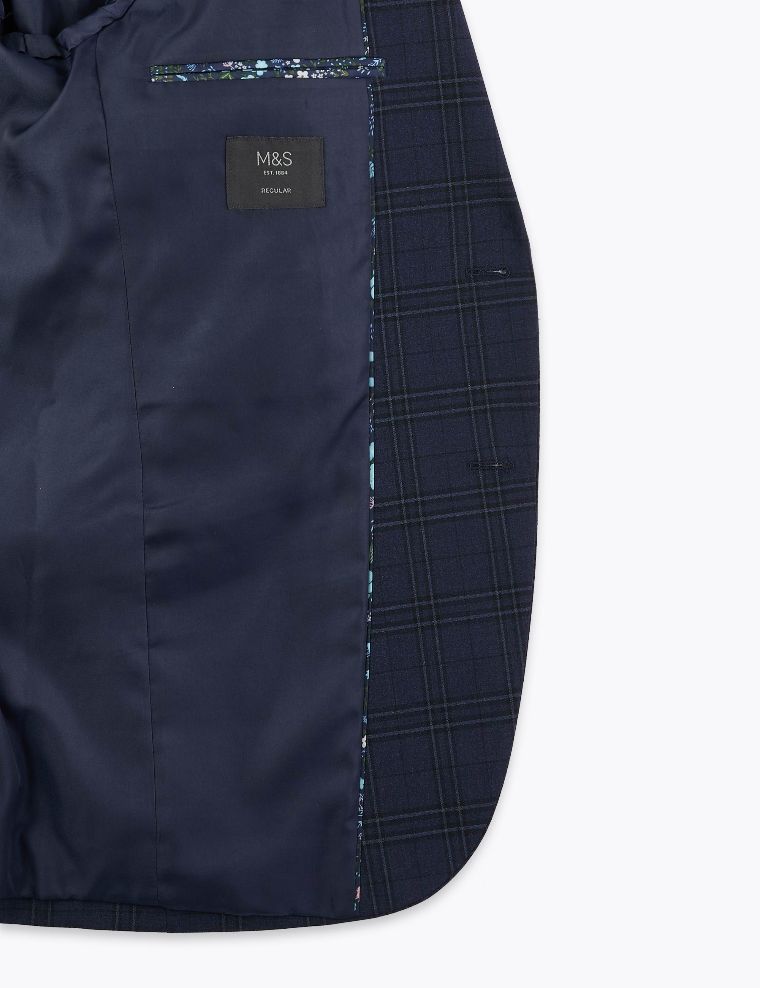 Blue Regular Fit Checked Jacket 6 of 7