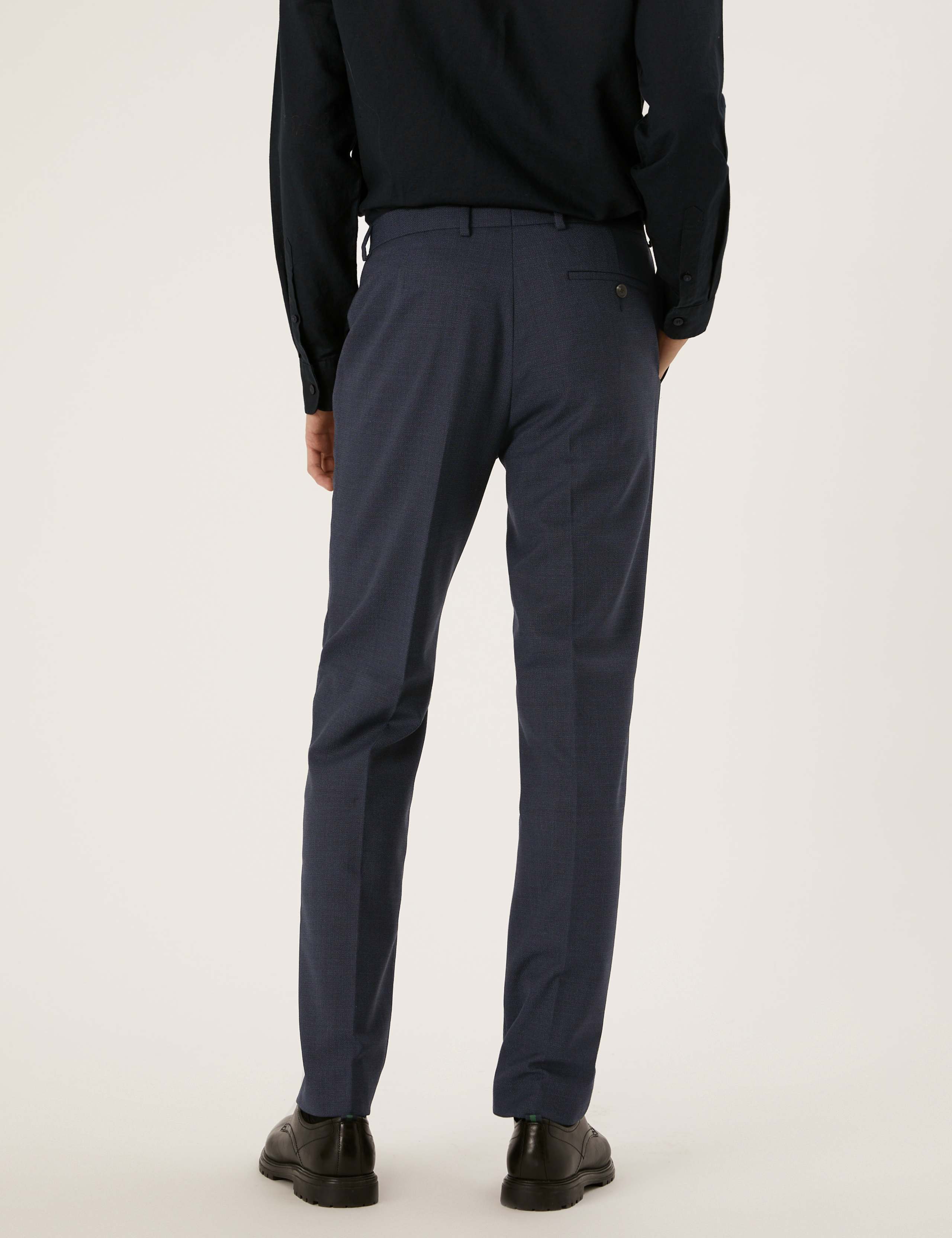 Navy Tailored Fit Micro Texture Trousers 3 of 8