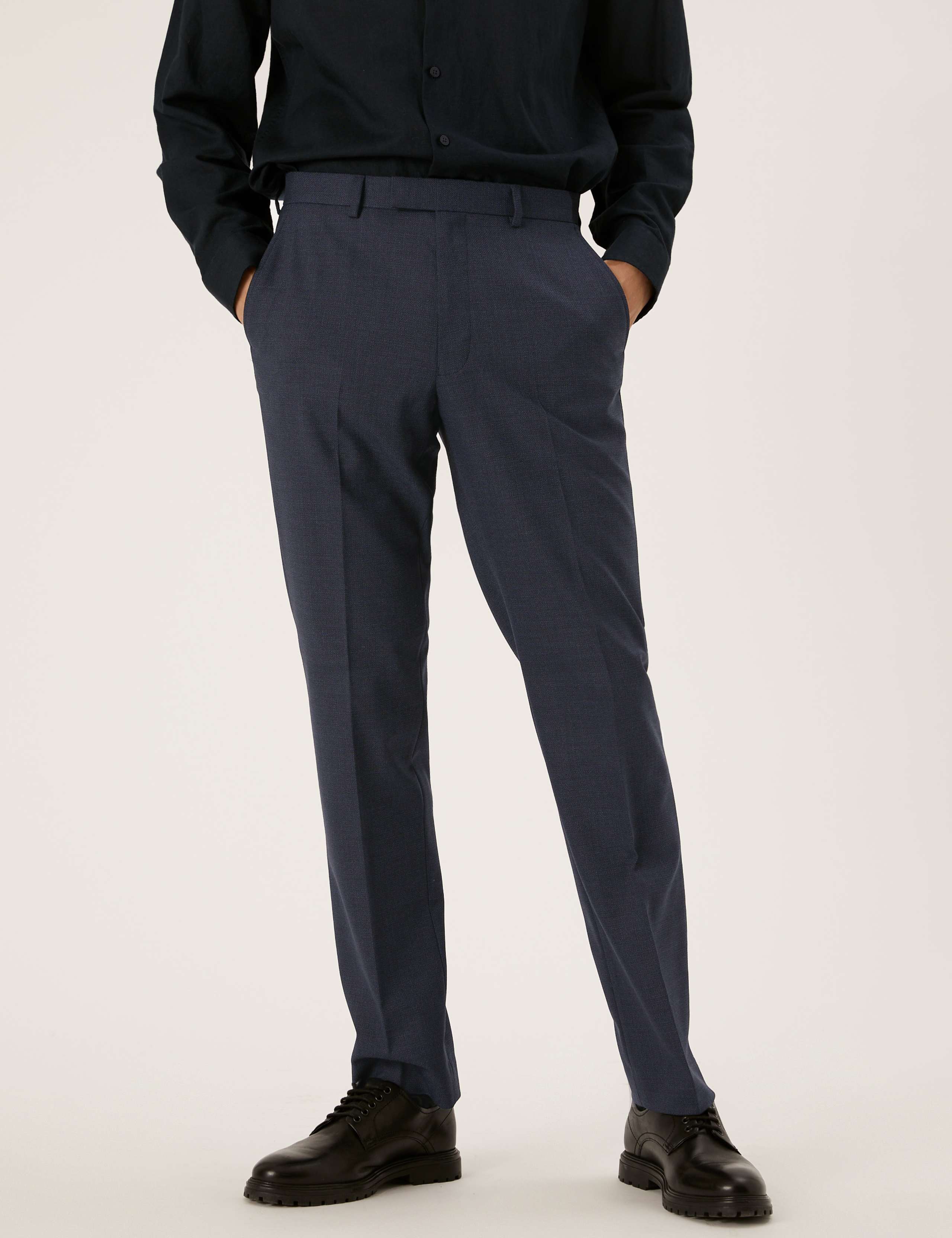 Navy Tailored Fit Micro Texture Trousers 4 of 8