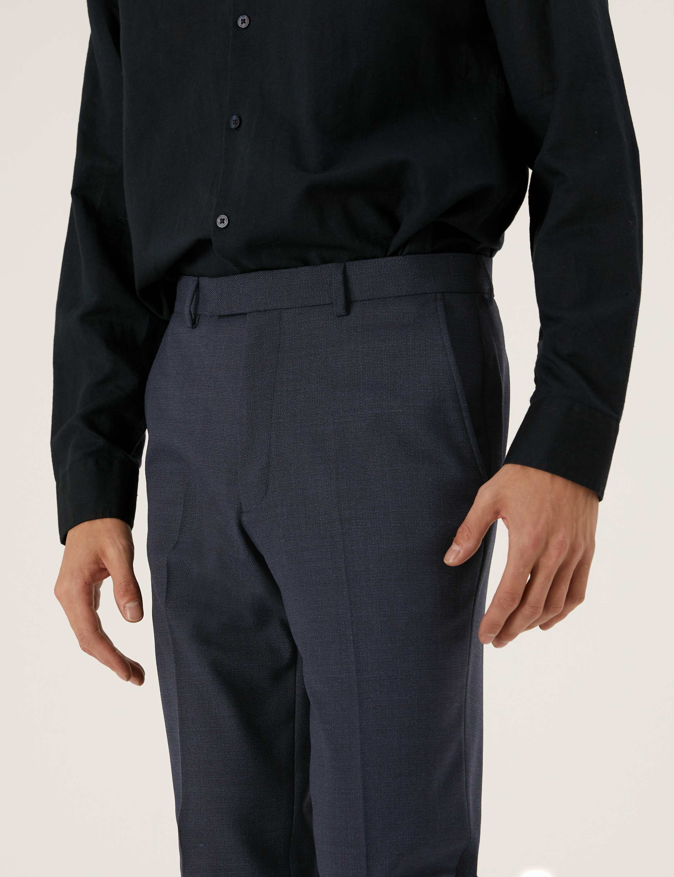 Navy Tailored Fit Micro Texture Trousers 5 of 8