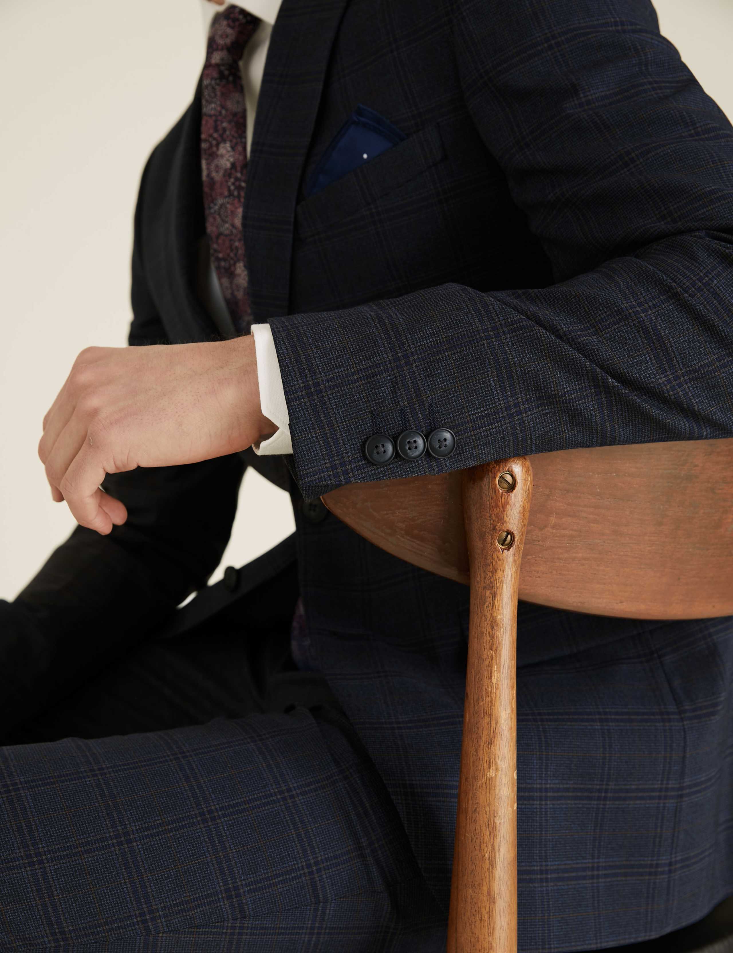 Blue Brown Slim Fit Check Jacket 6 of 9