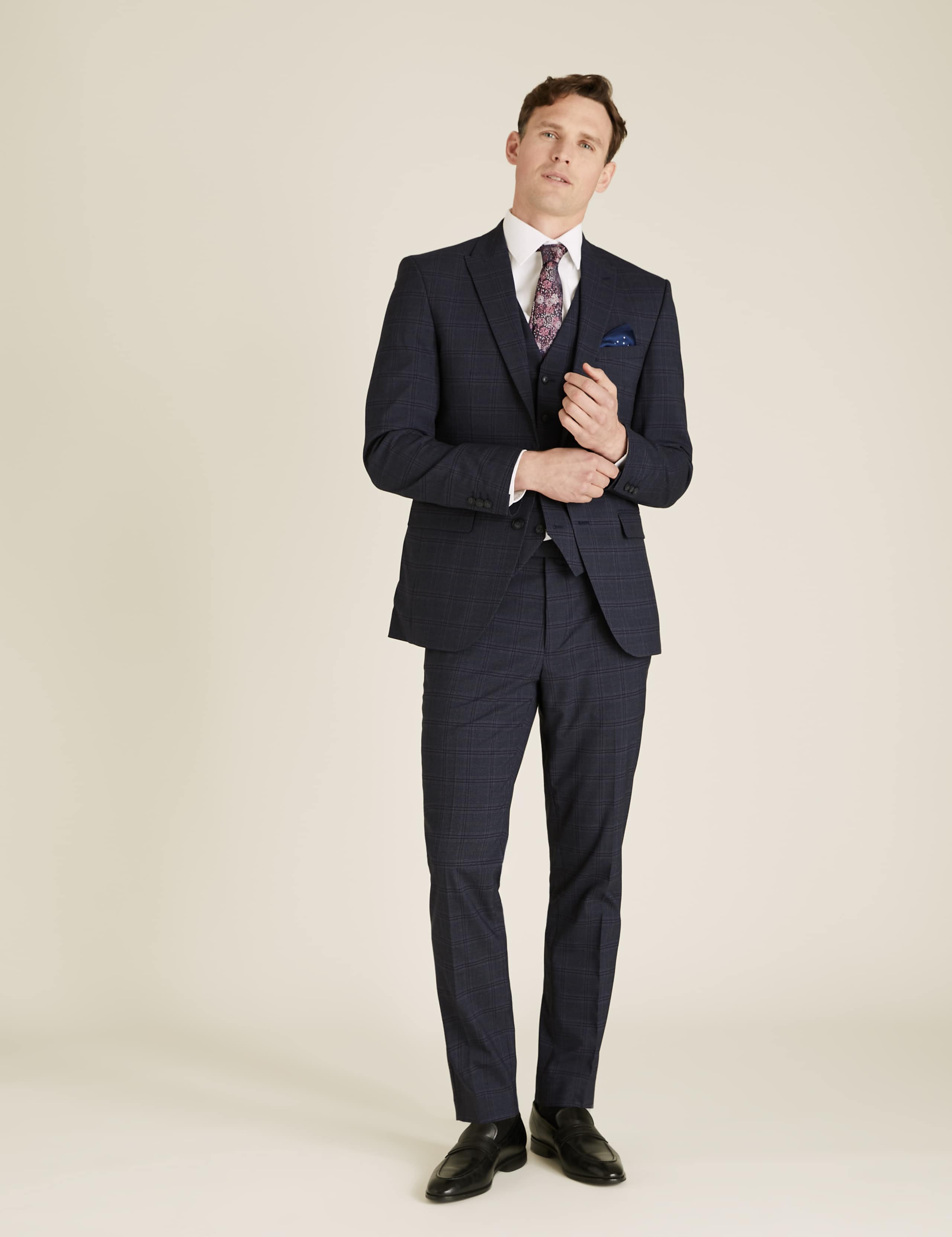 Blue Brown Slim Fit Check Jacket 7 of 9