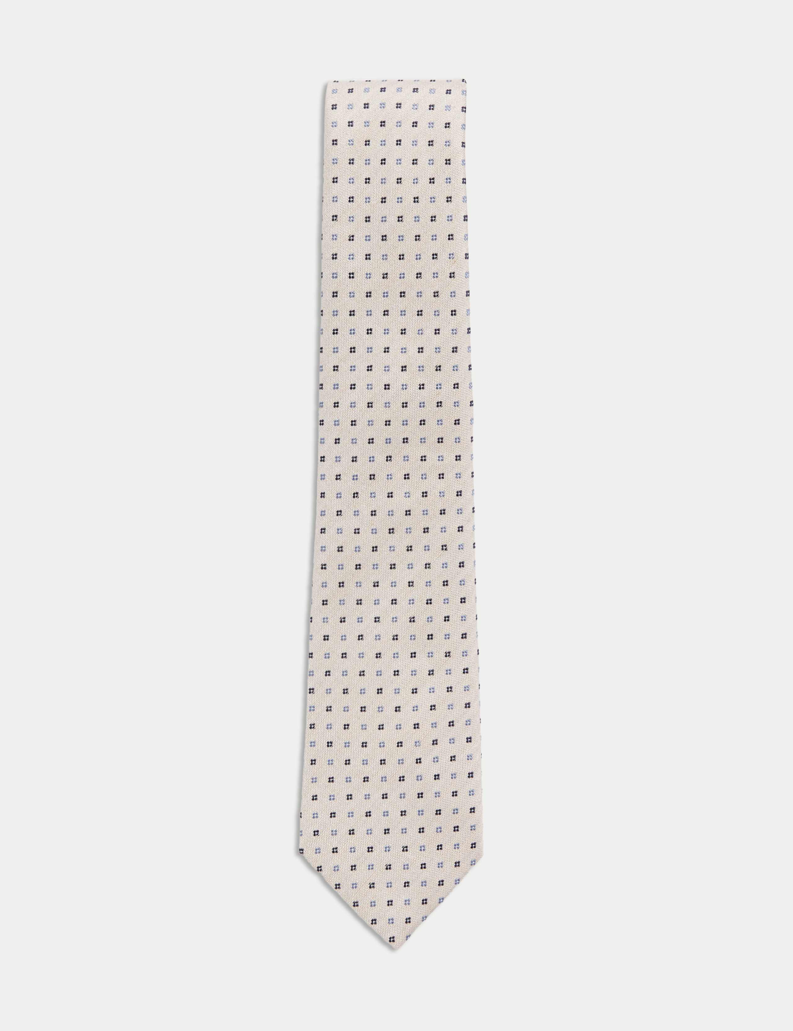 Silk Rich Geometric Tie with Linen 1 of 2