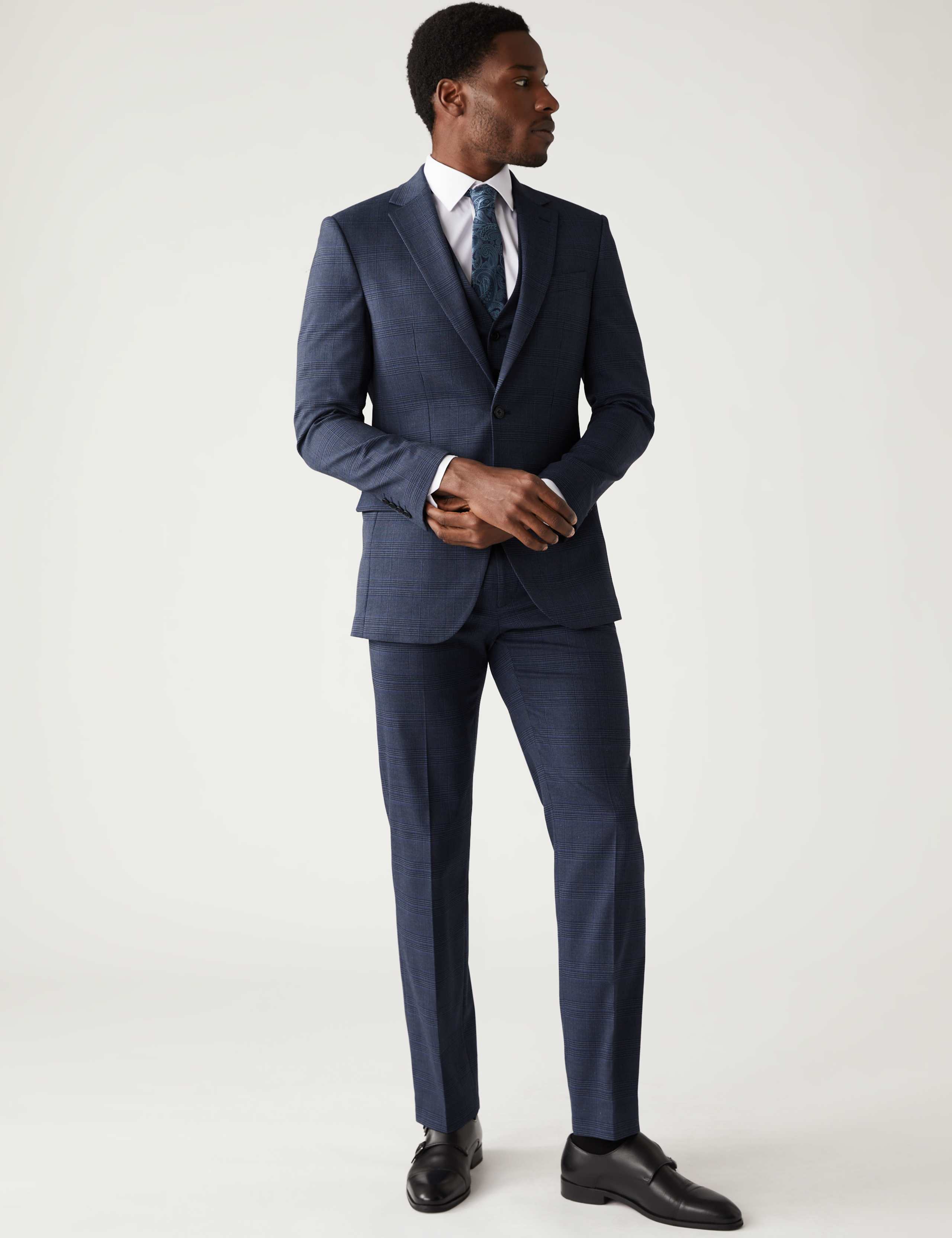 Regular Fit Check Stretch Suit Trousers 6 of 8