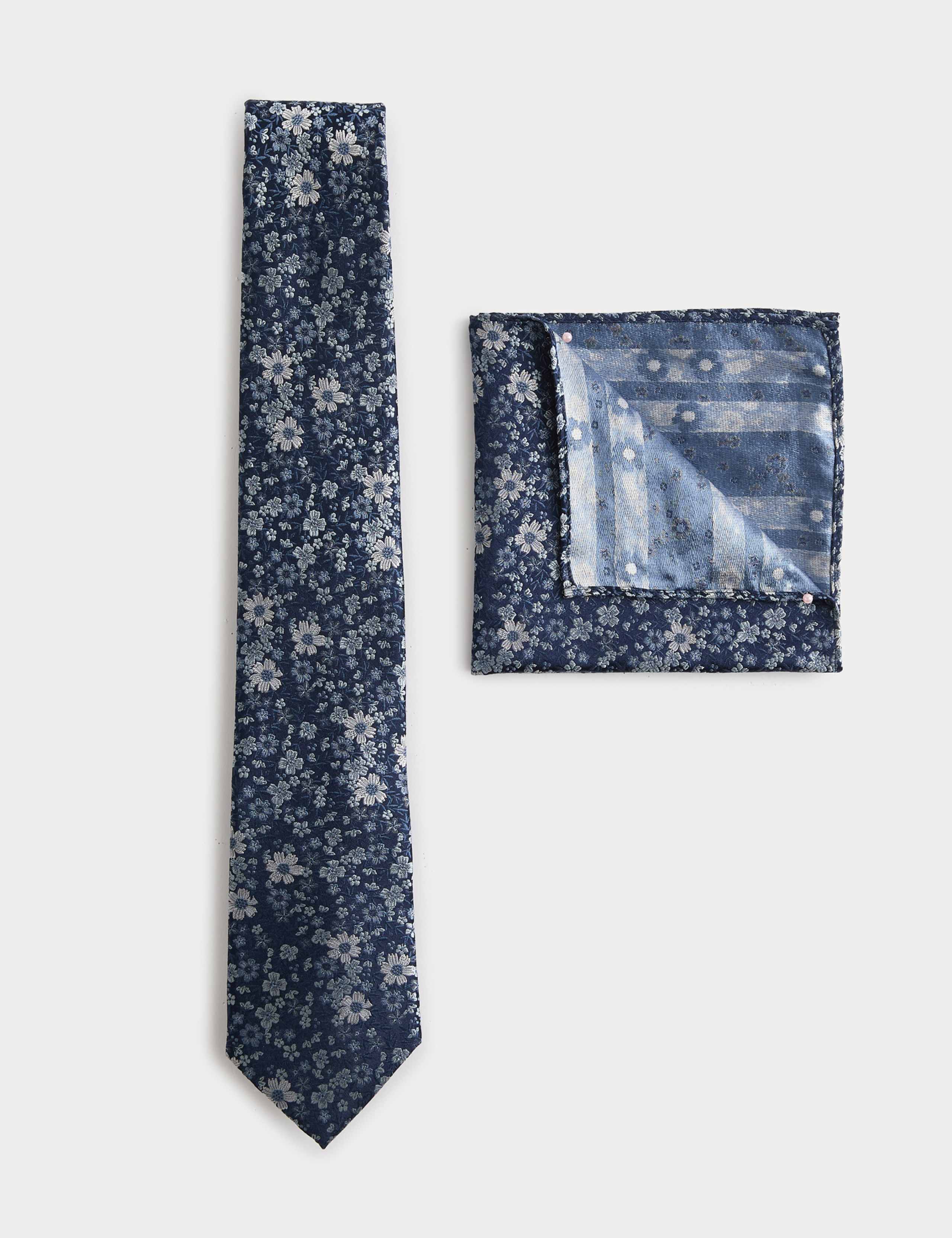 Pure Silk Small Floral Tie and Hank Set 1 of 1
