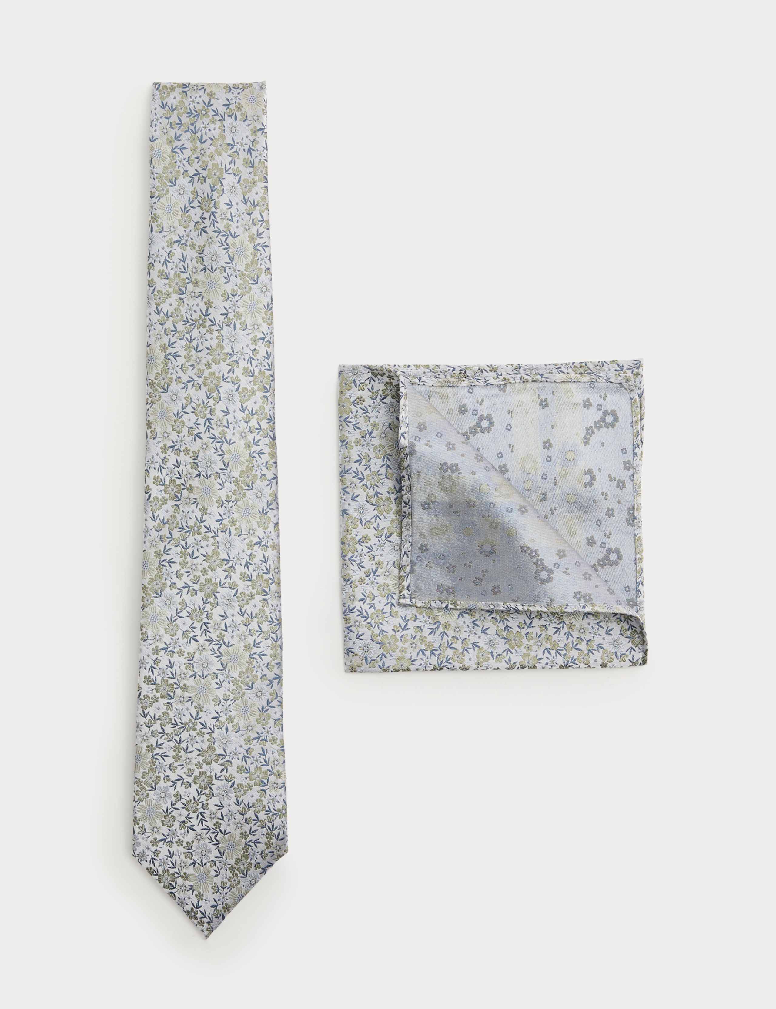 Pure Silk Small Floral Tie and Hank Set 1 of 1
