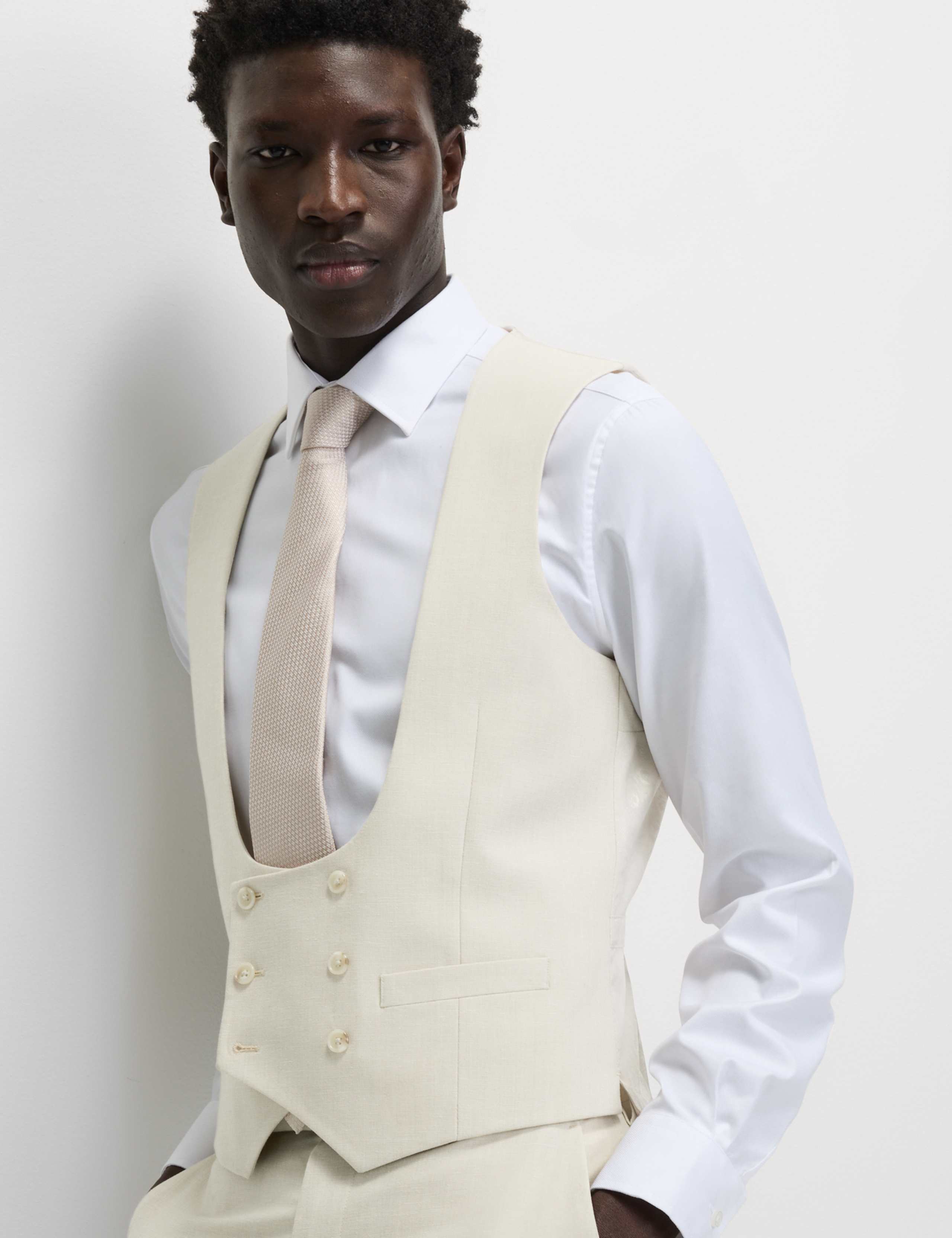 Tailored Fit Double Breasted  Waistcoat with Linen 1 of 6