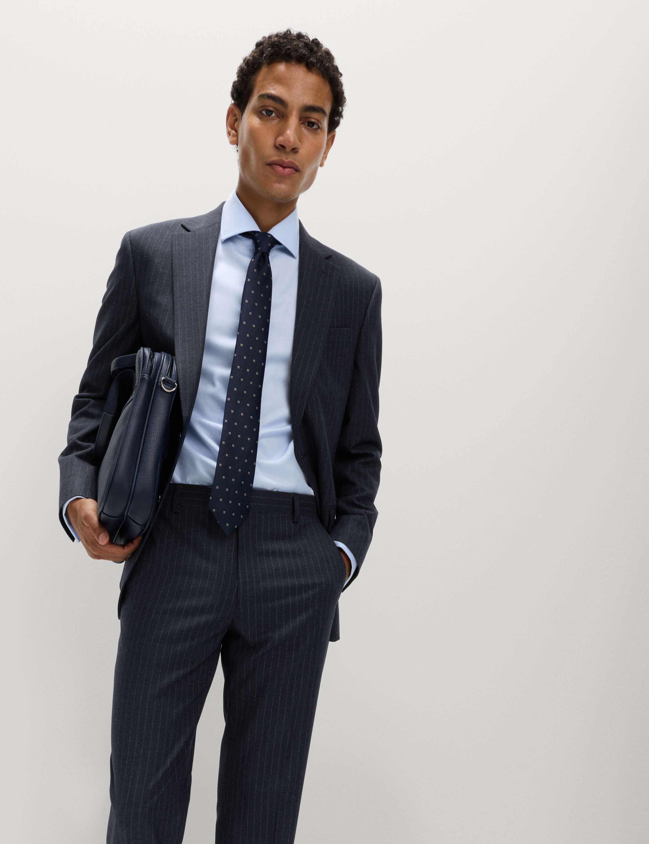 Regular Fit Pinstripe Stretch Suit Trousers 4 of 7