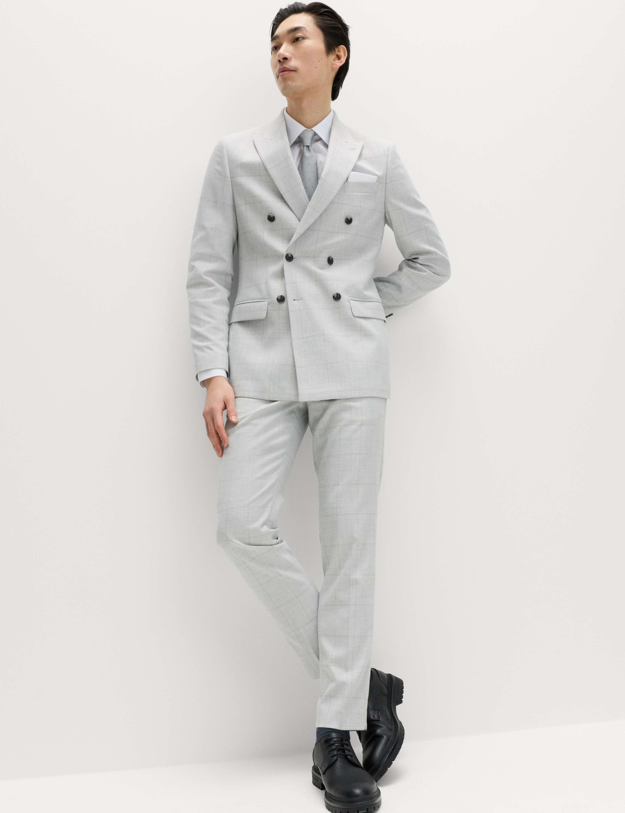 Slim Fit Check Double Breasted Suit Jacket 3 of 7