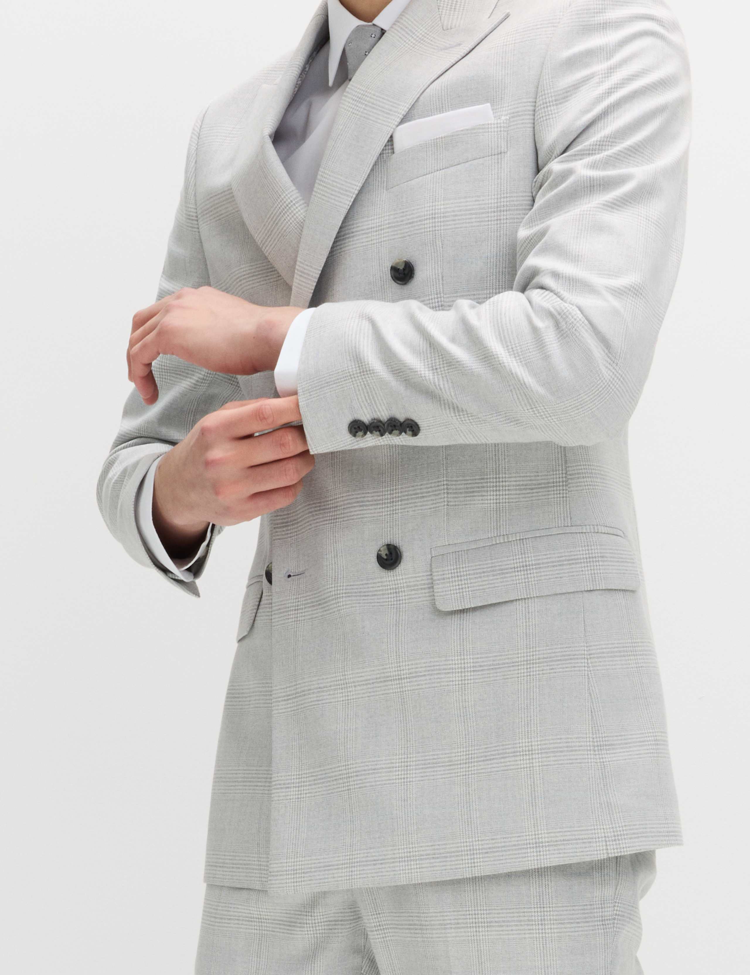 Slim Fit Check Double Breasted Suit Jacket 4 of 7