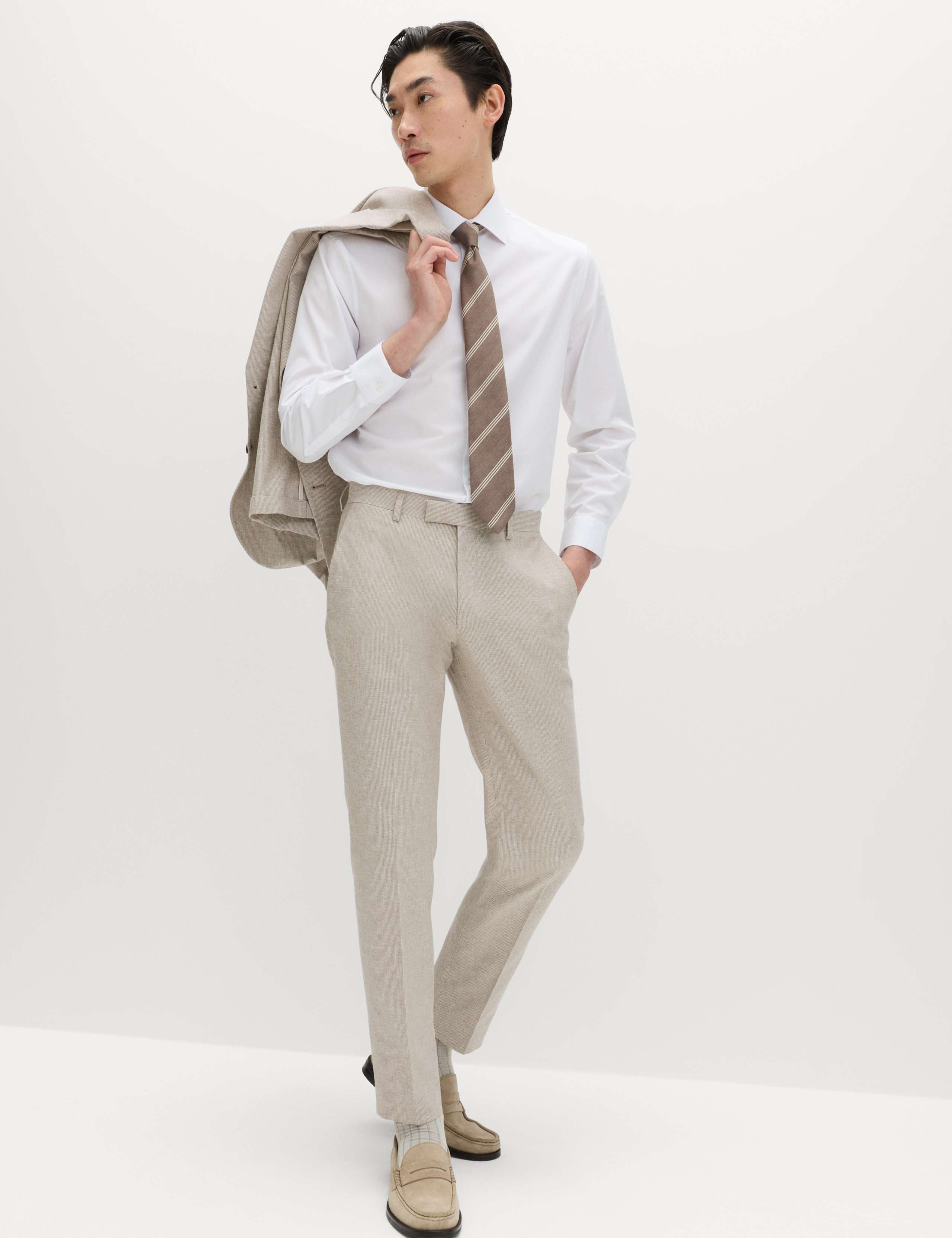 Tailored Fit Cotton Linen Striped Suit Trousers 2 of 6
