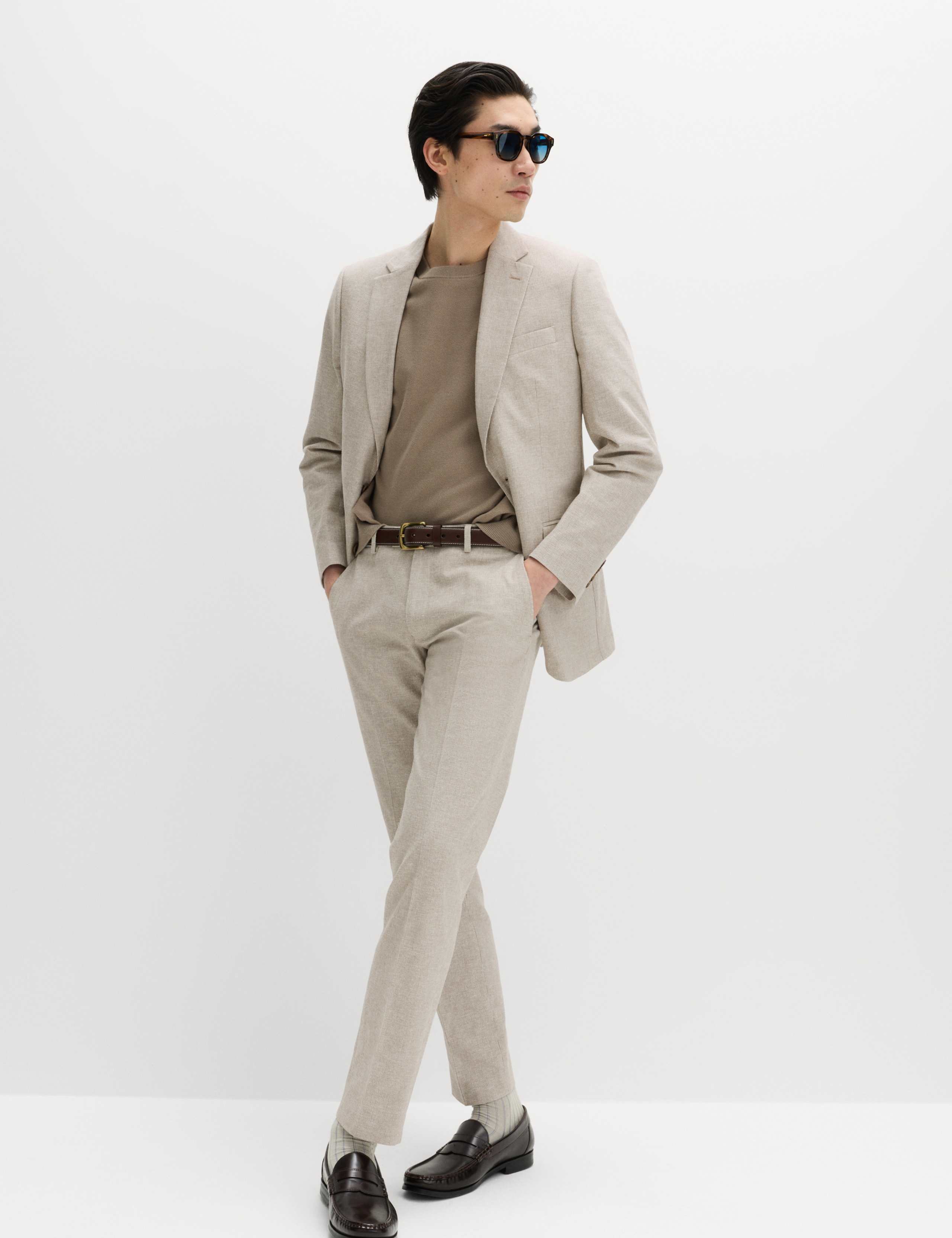 Tailored Fit Cotton Linen Striped Suit Trousers 6 of 6