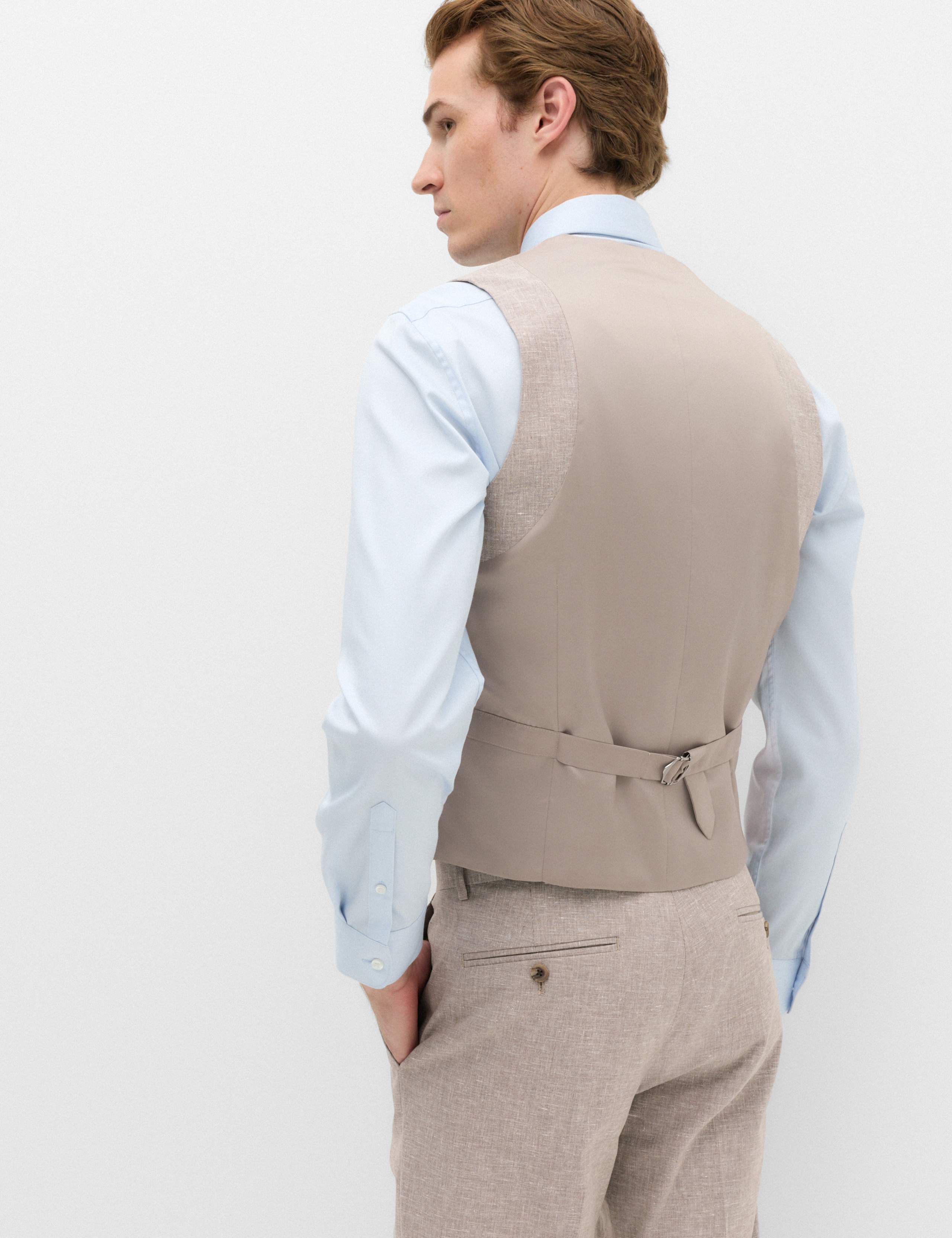 Slim Fit Linen Blend Stretch Waistcoat 5 of 6