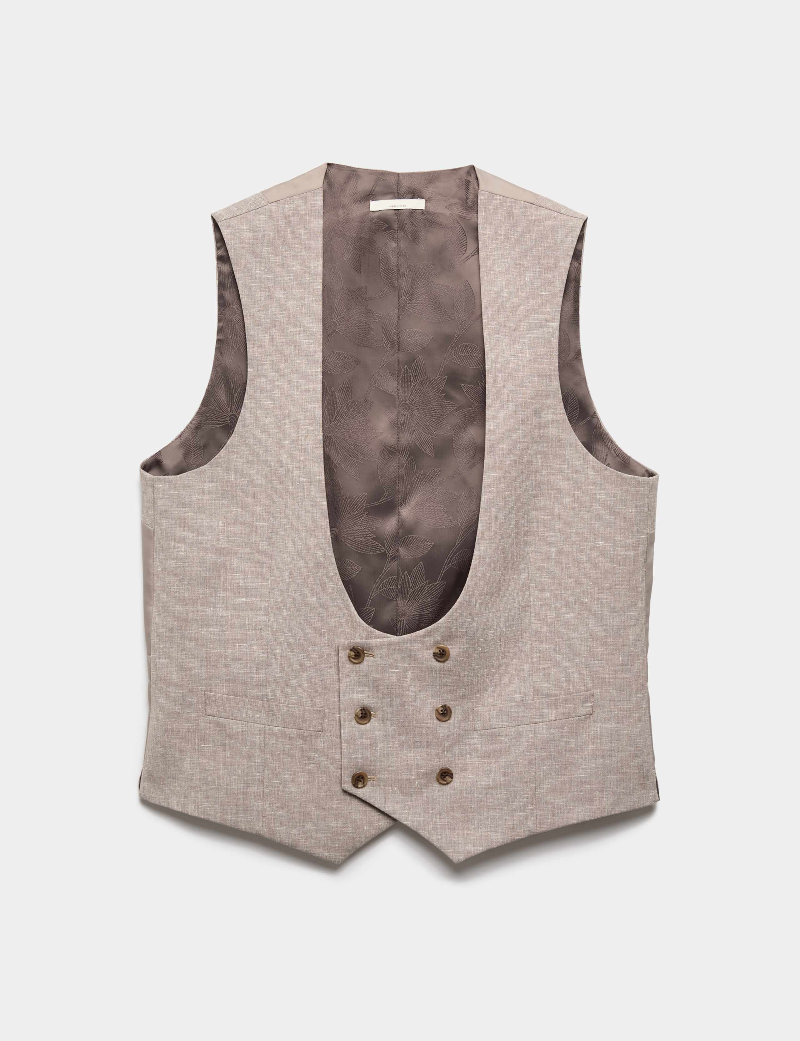 Slim Fit Linen Blend Stretch Waistcoat 1 of 1