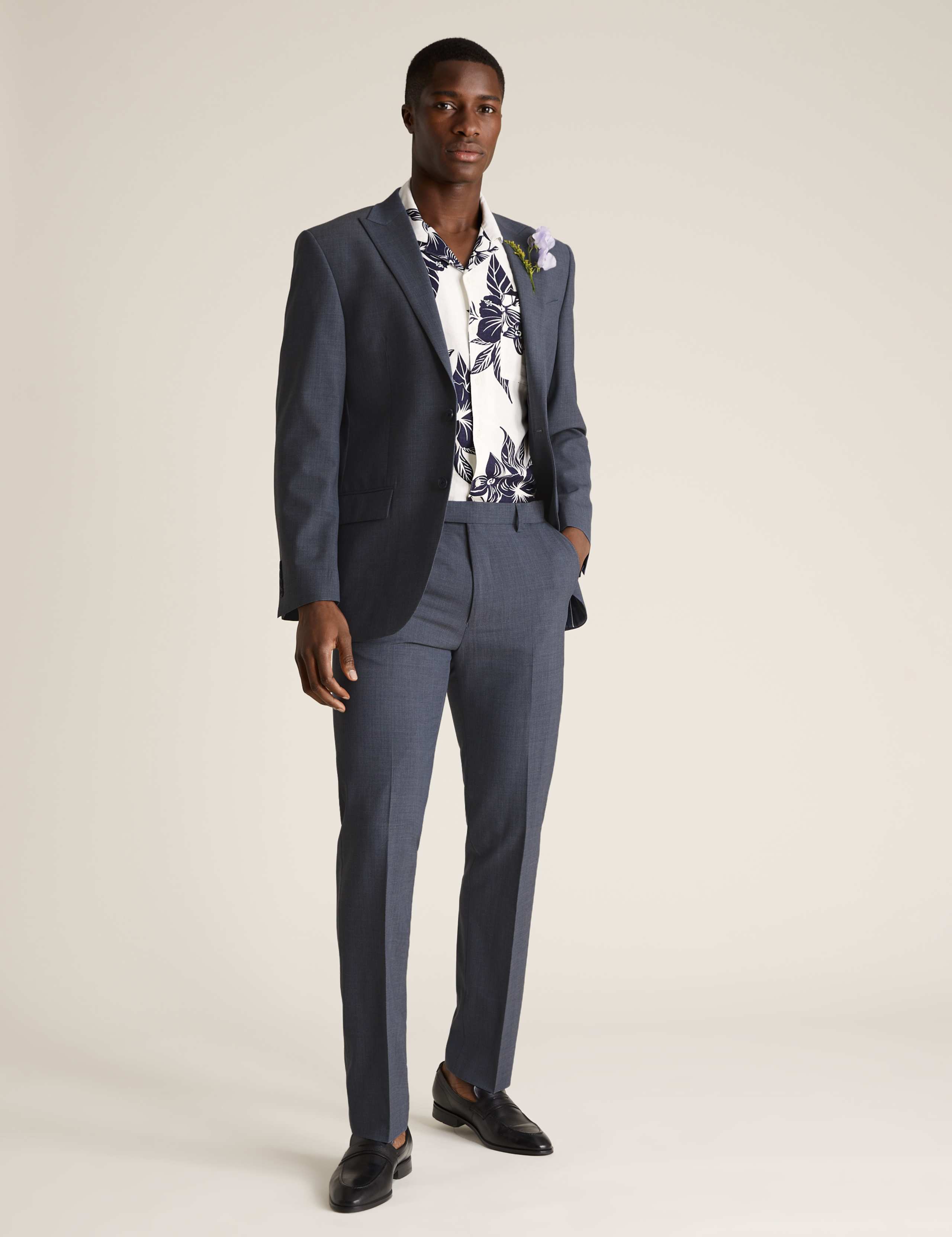Airforce Blue Regular Fit Wool Trousers 1 of 10