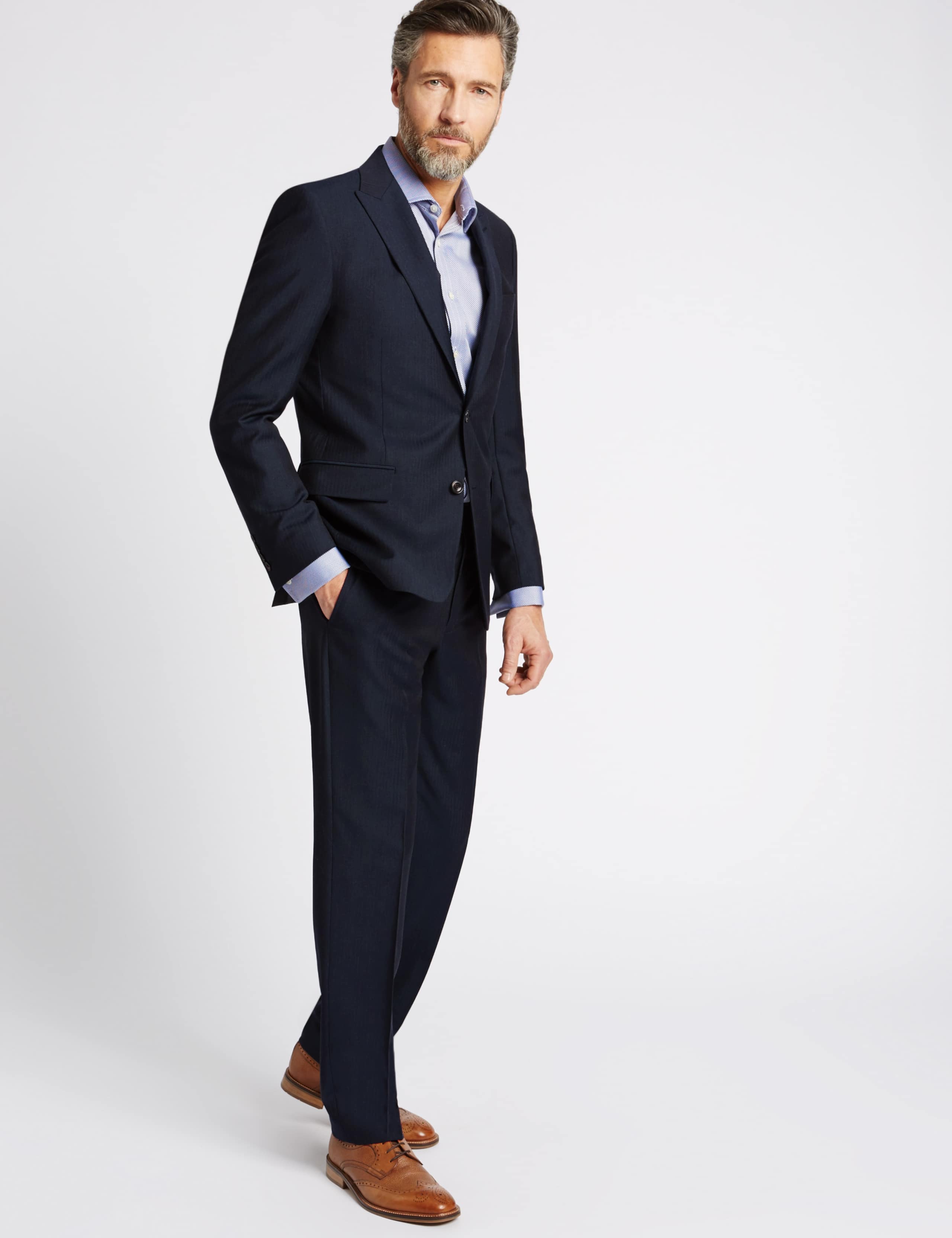 Navy Textured Tailored Fit Wool Jacket 1 of 9