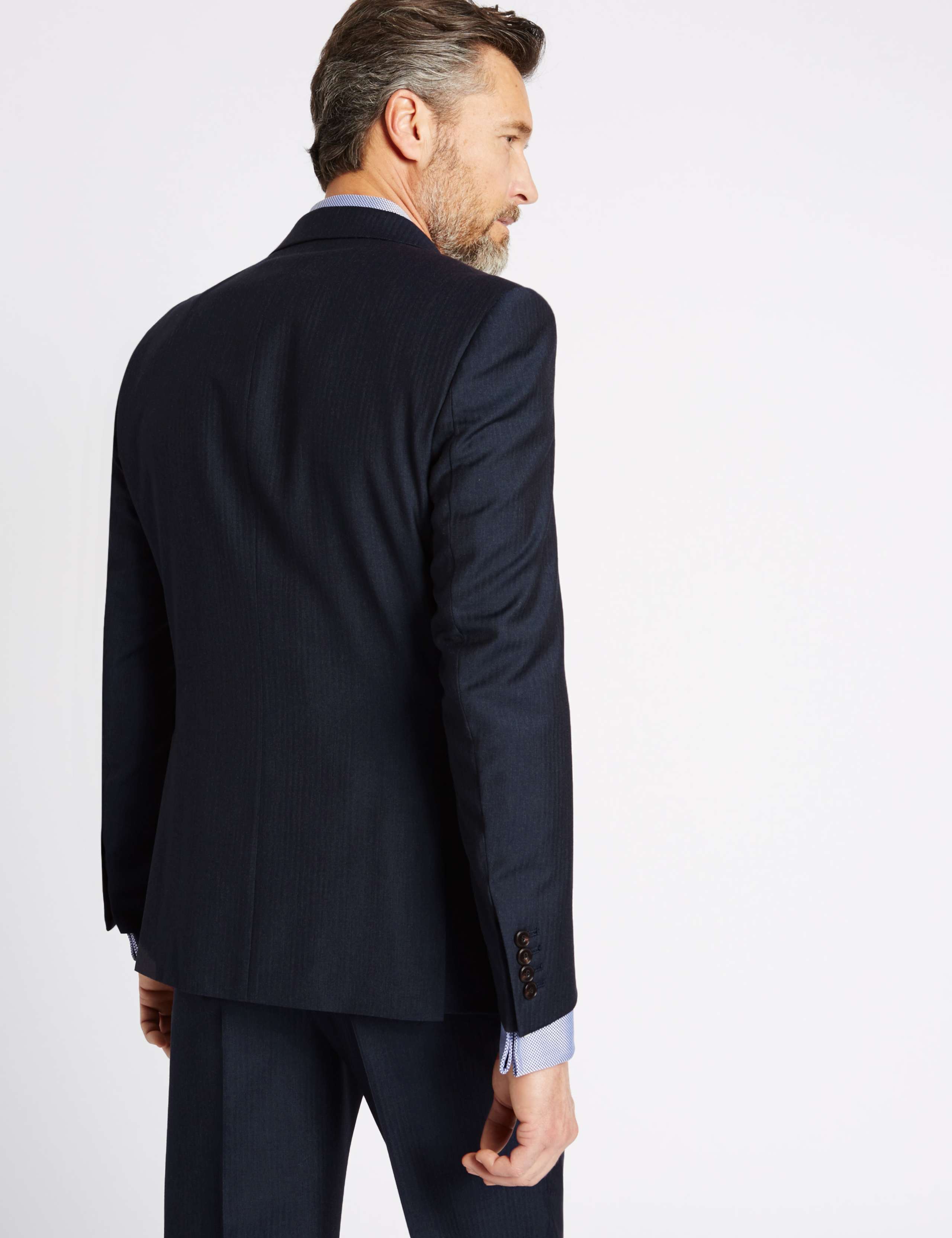 Navy Textured Tailored Fit Wool Jacket 4 of 9