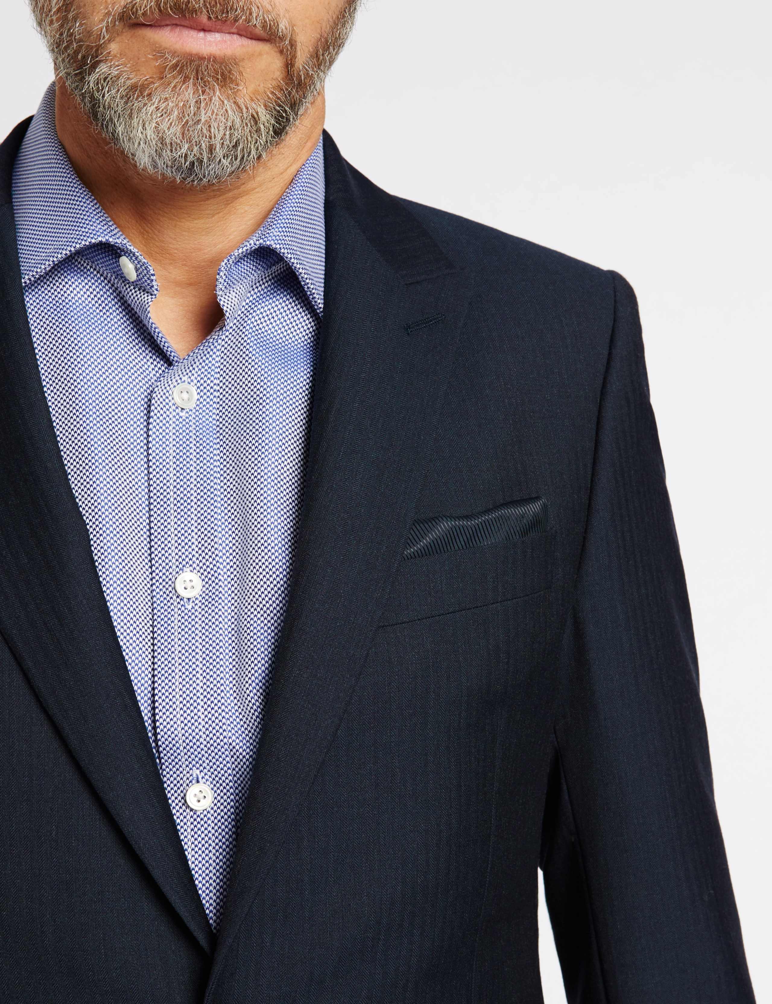 Navy Textured Tailored Fit Wool Jacket 5 of 9