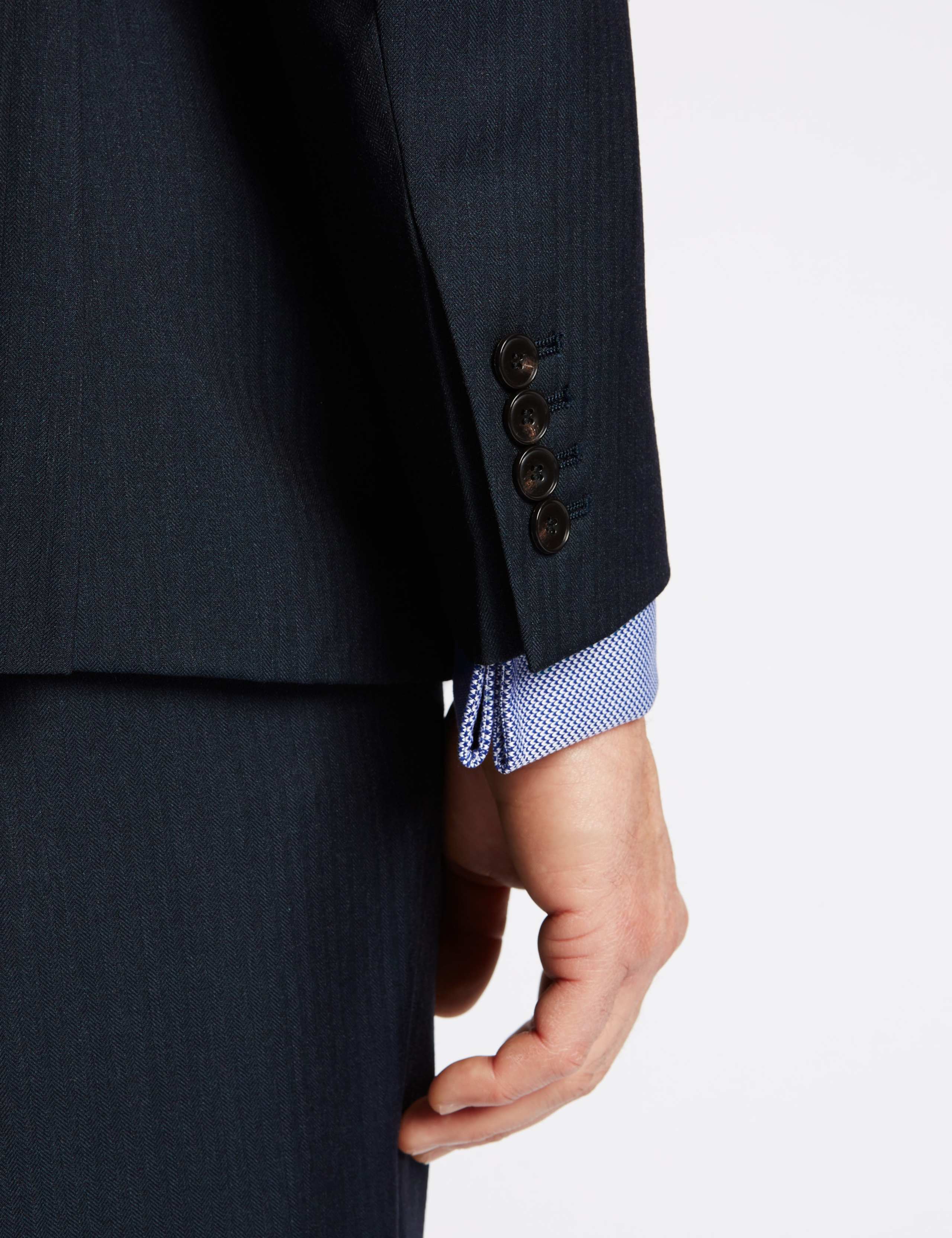 Navy Textured Tailored Fit Wool Jacket 6 of 9