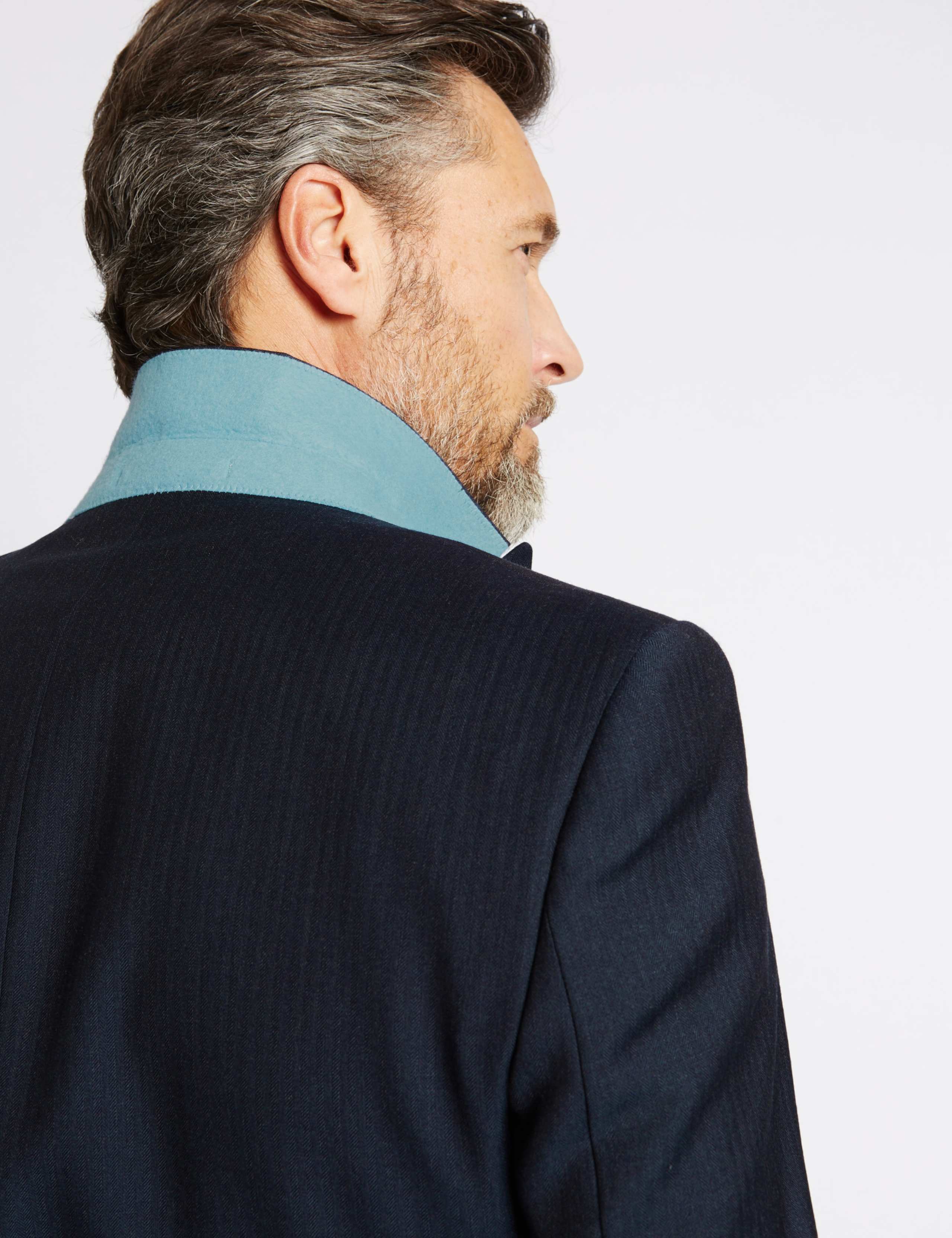 Navy Textured Tailored Fit Wool Jacket 7 of 9