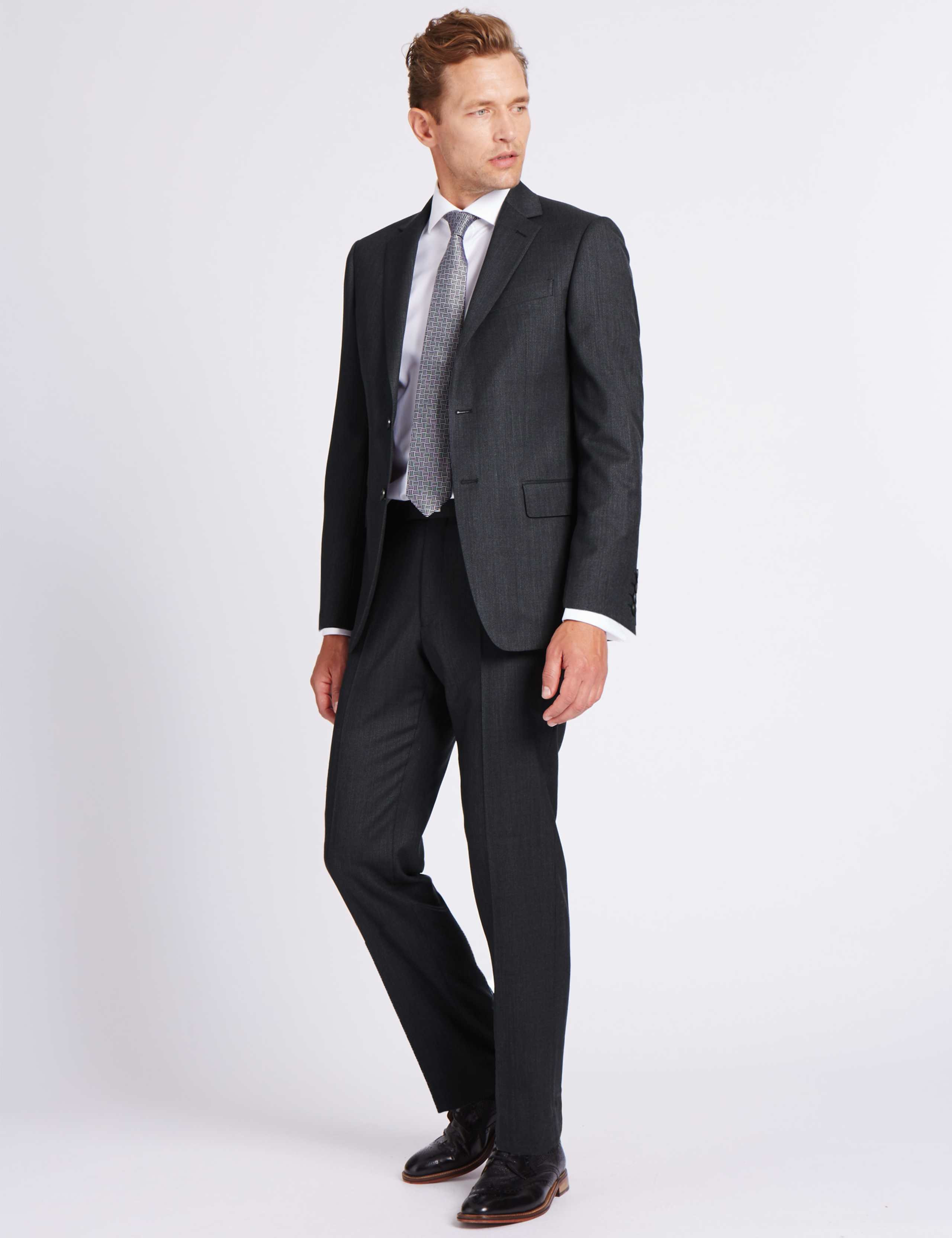 Charcoal Textured Regular Fit Wool Jacket 1 of 6