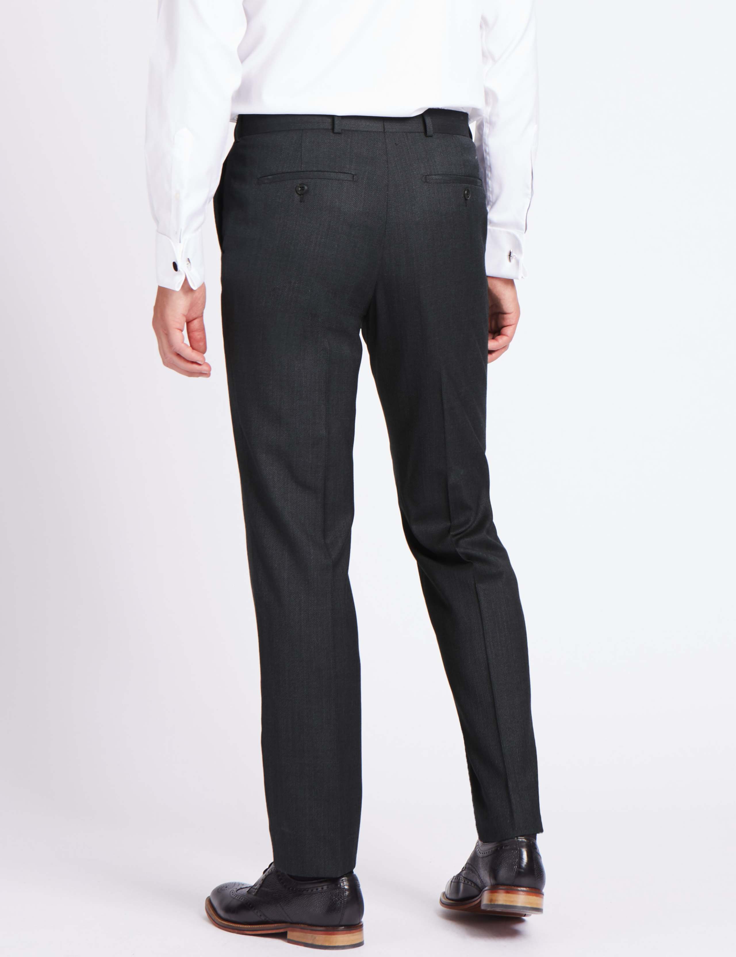 Charcoal Textured Regular Fit Wool Trousers 3 of 5