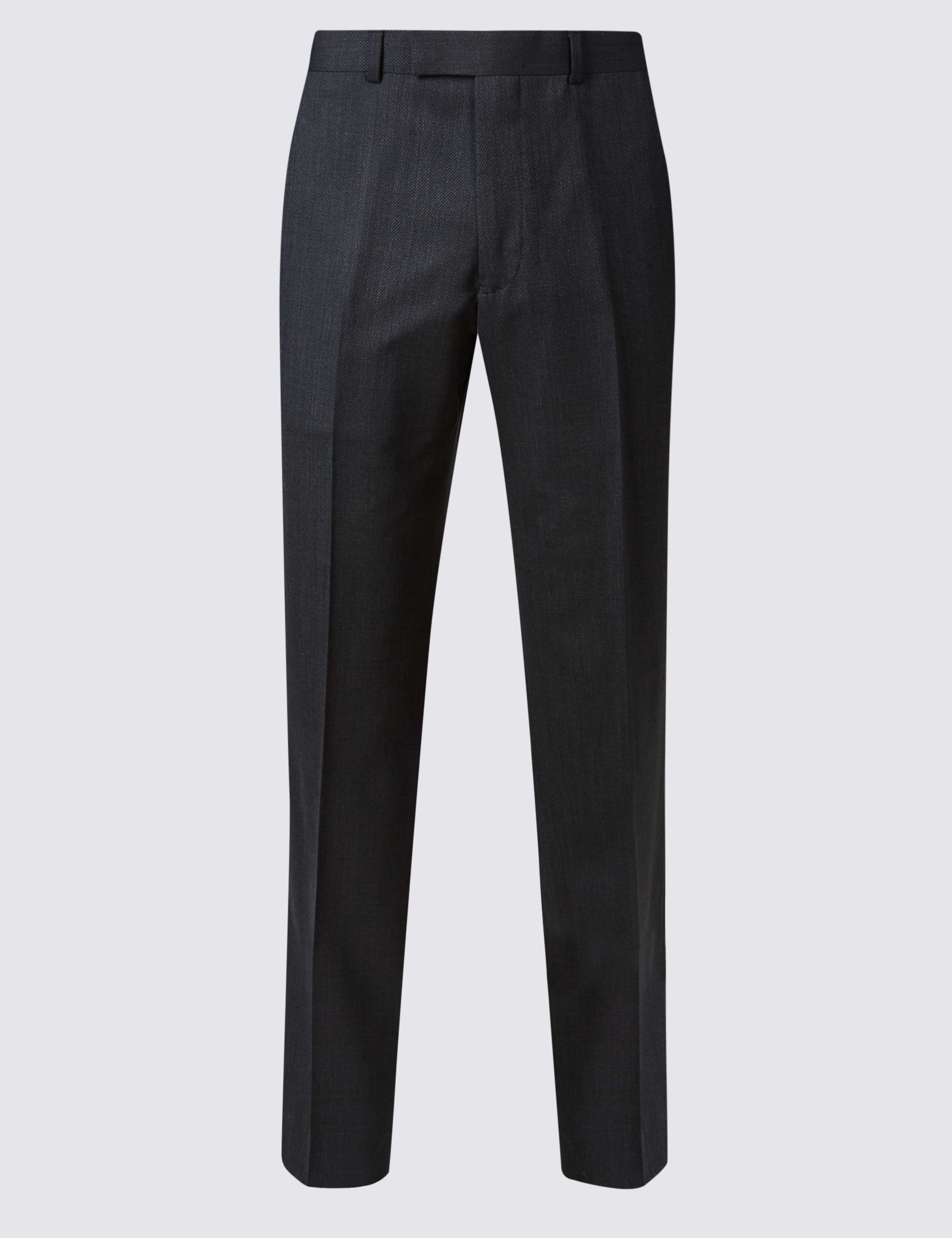 Charcoal Textured Regular Fit Wool Trousers 2 of 5