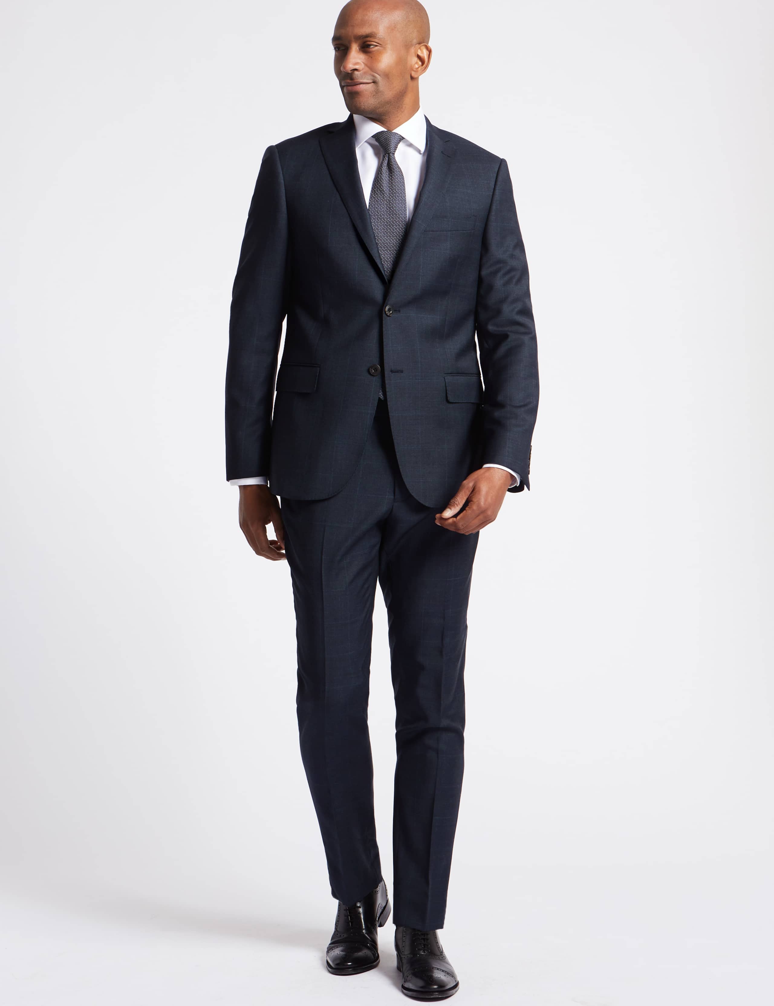 Navy Checked Slim Fit Wool Jacket 1 of 7