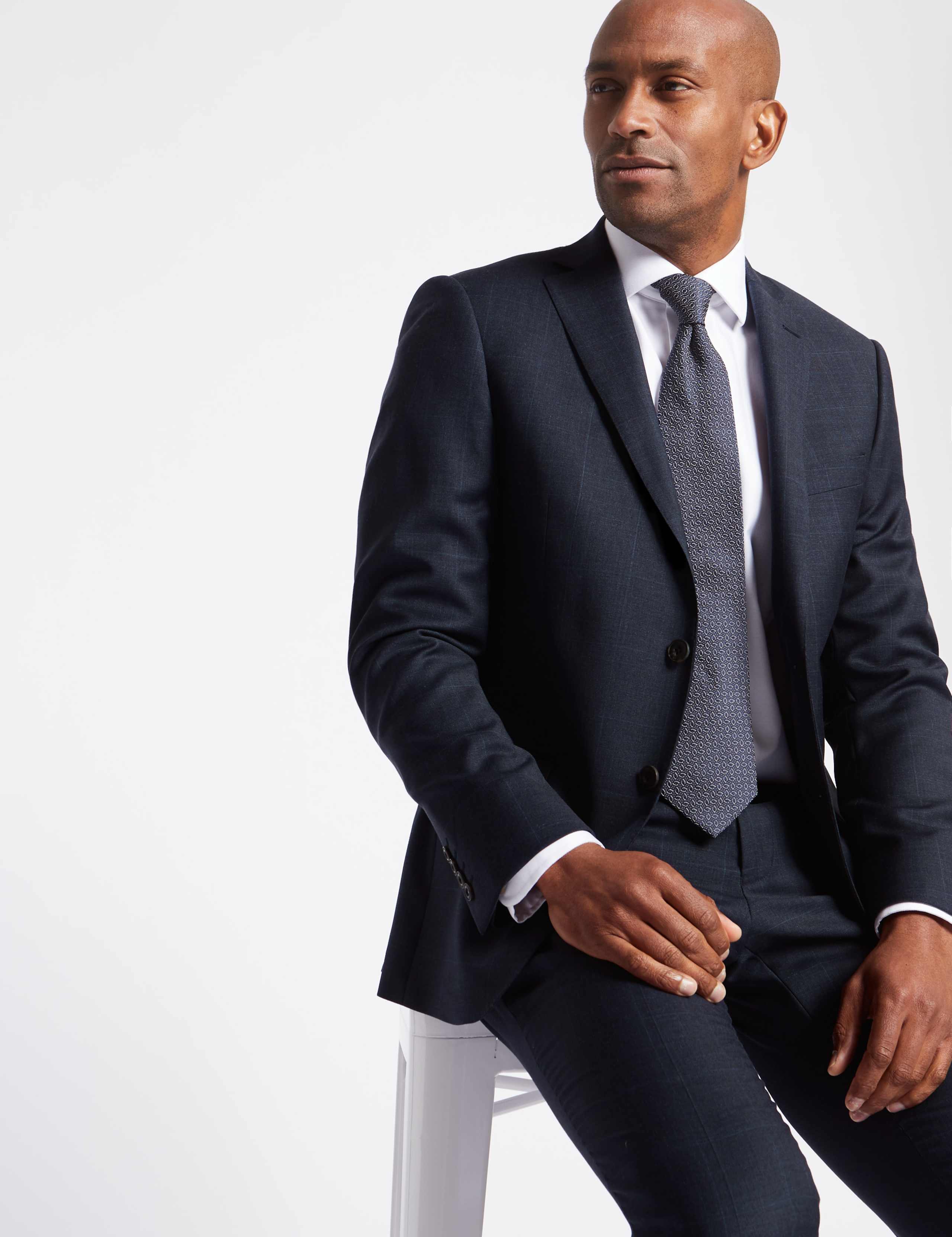 Navy Checked Slim Fit Wool Jacket 3 of 7