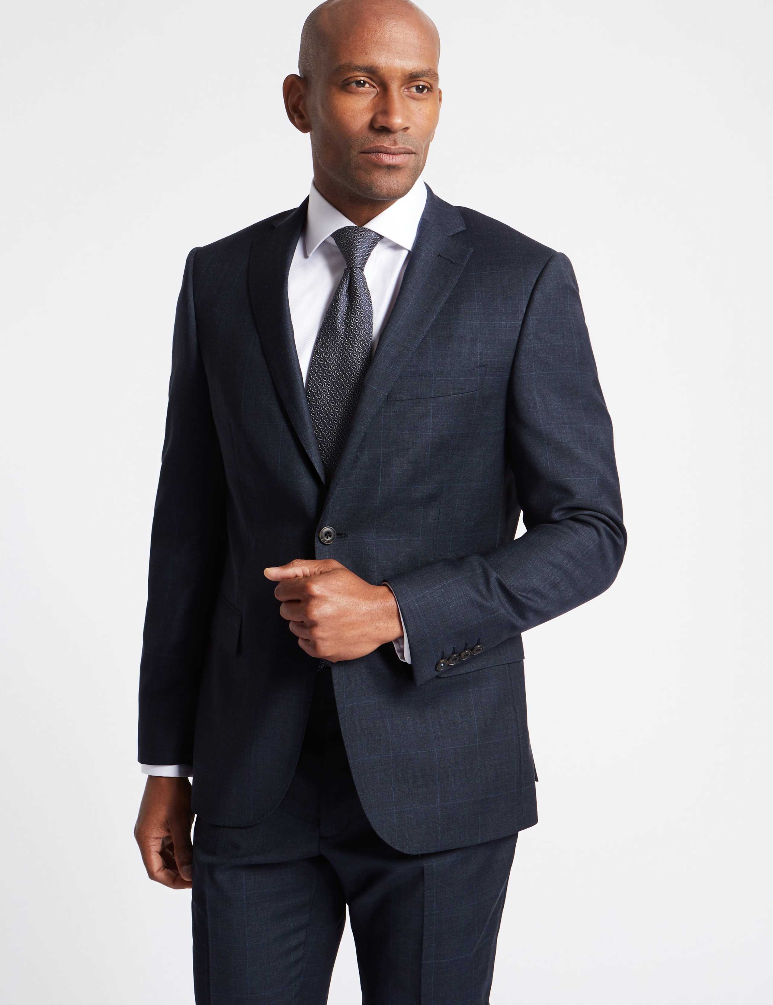 Navy Checked Slim Fit Wool Jacket 4 of 7