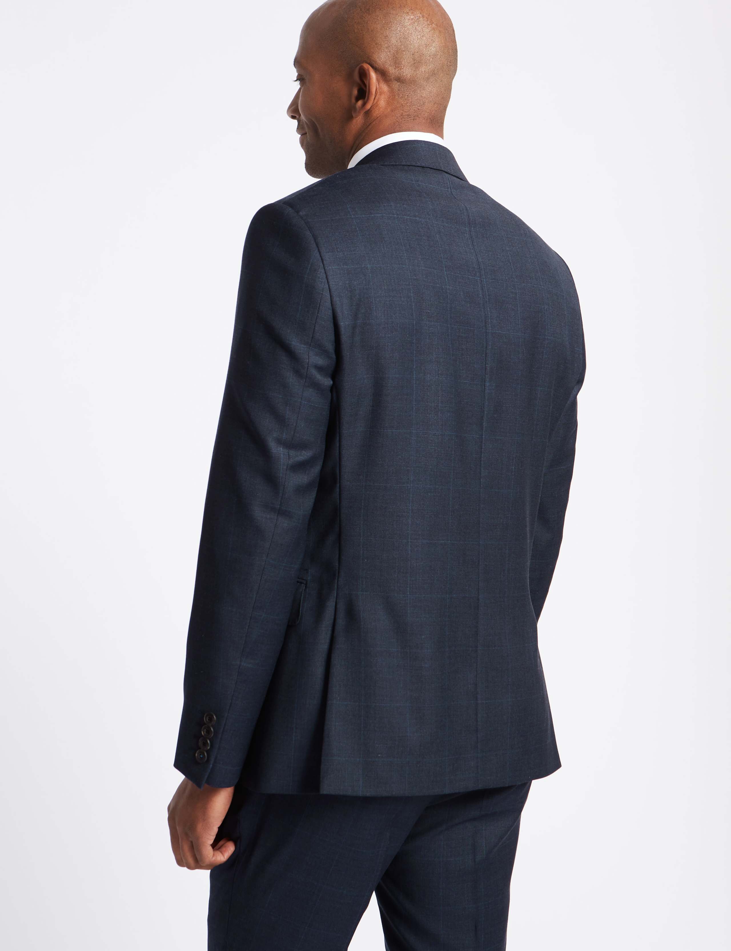 Navy Checked Slim Fit Wool Jacket 5 of 7