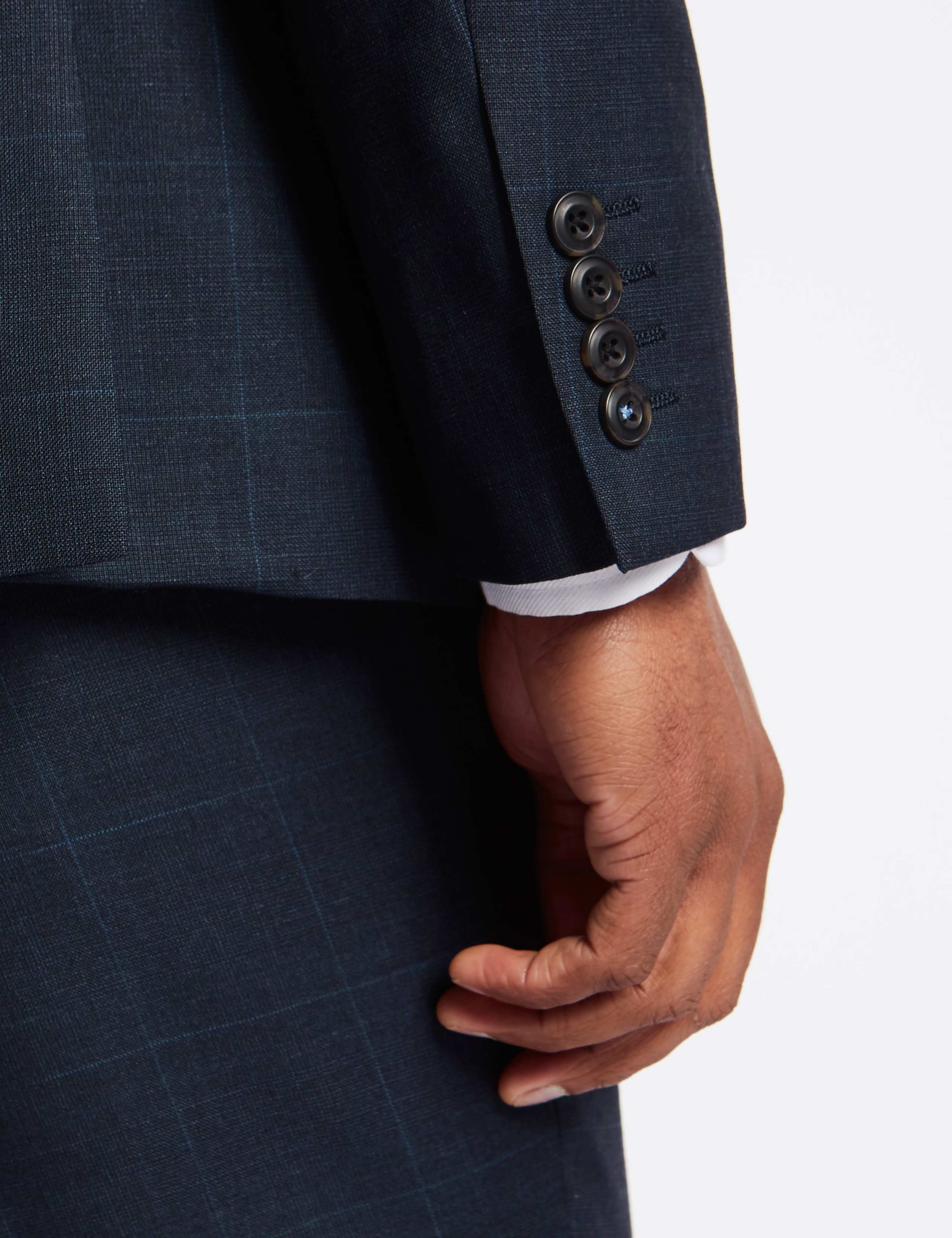 Navy Checked Slim Fit Wool Jacket 6 of 7