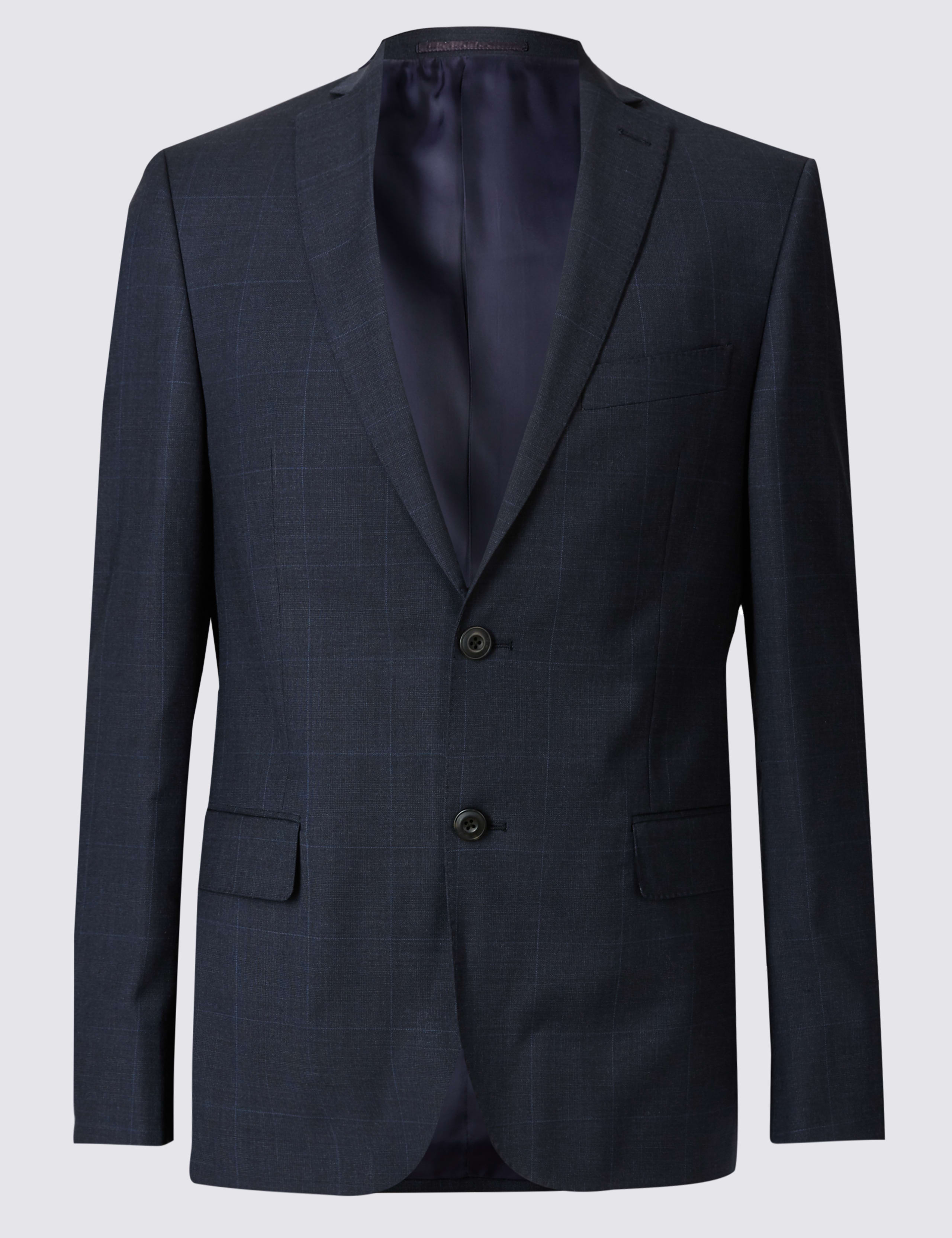 Navy Checked Slim Fit Wool Jacket 2 of 7