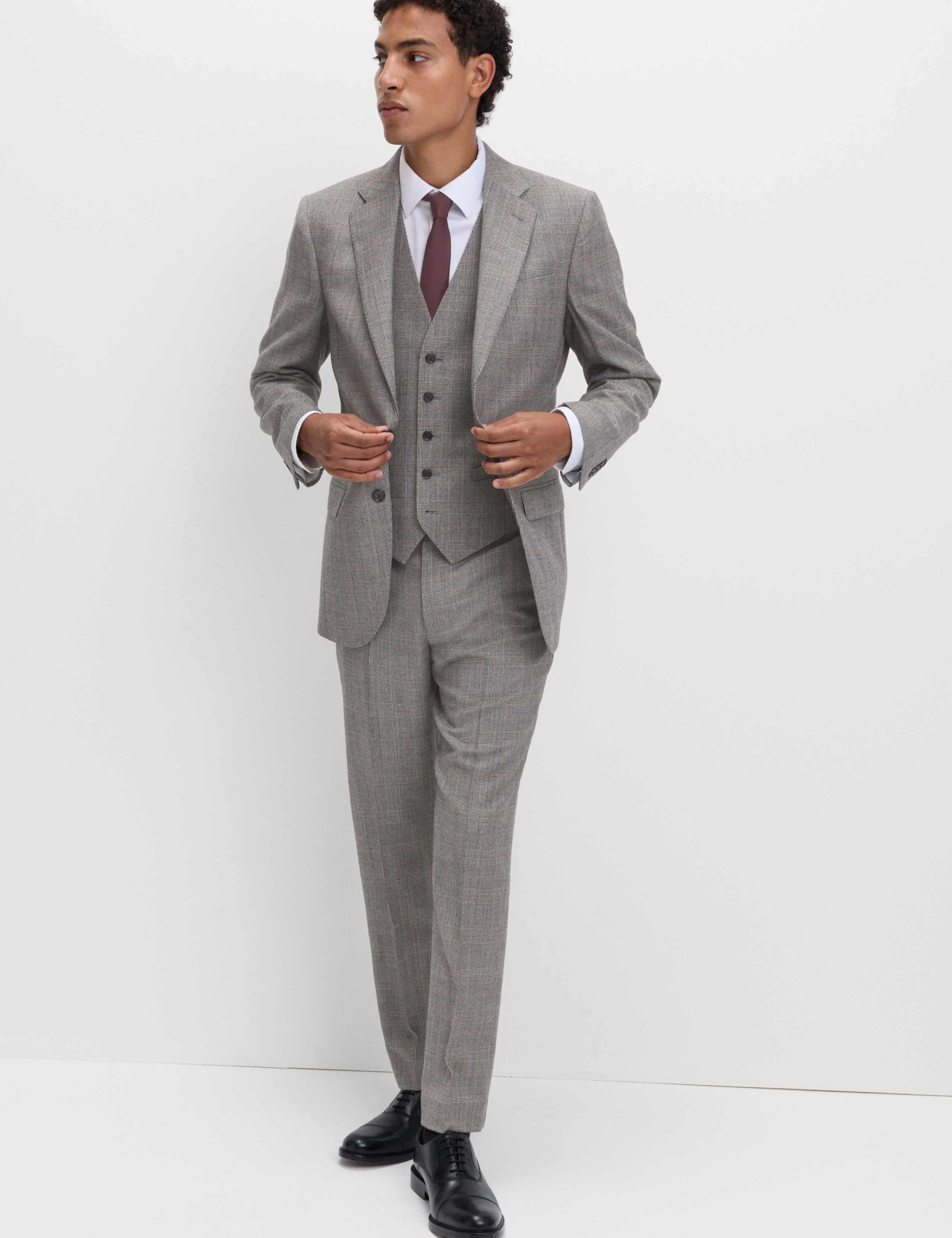 Regular Fit Pure Wool Checked Waistcoat 3 of 7