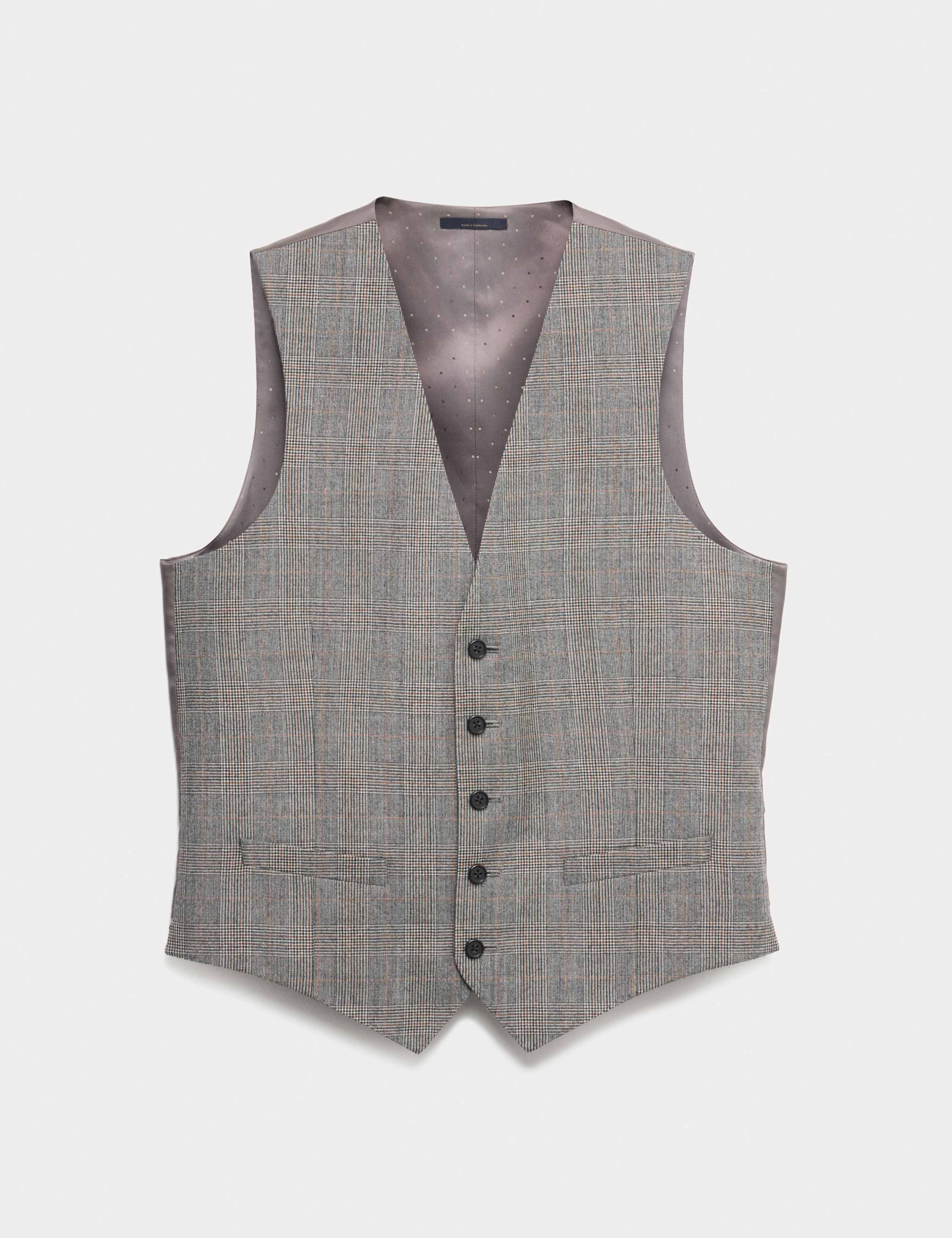 Regular Fit Pure Wool Checked Waistcoat 2 of 7