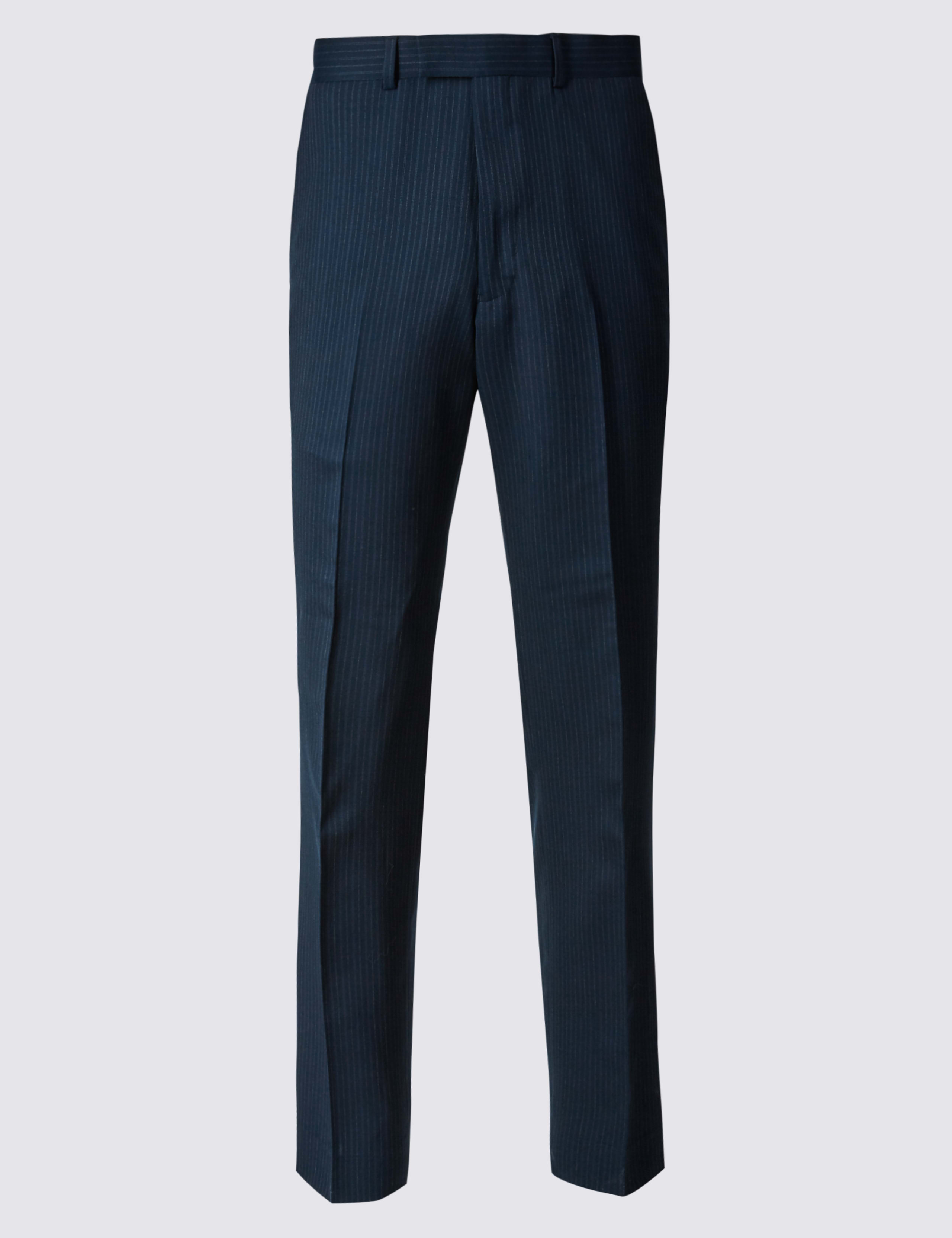 Navy Striped Regular Fit Wool Trousers 2 of 5