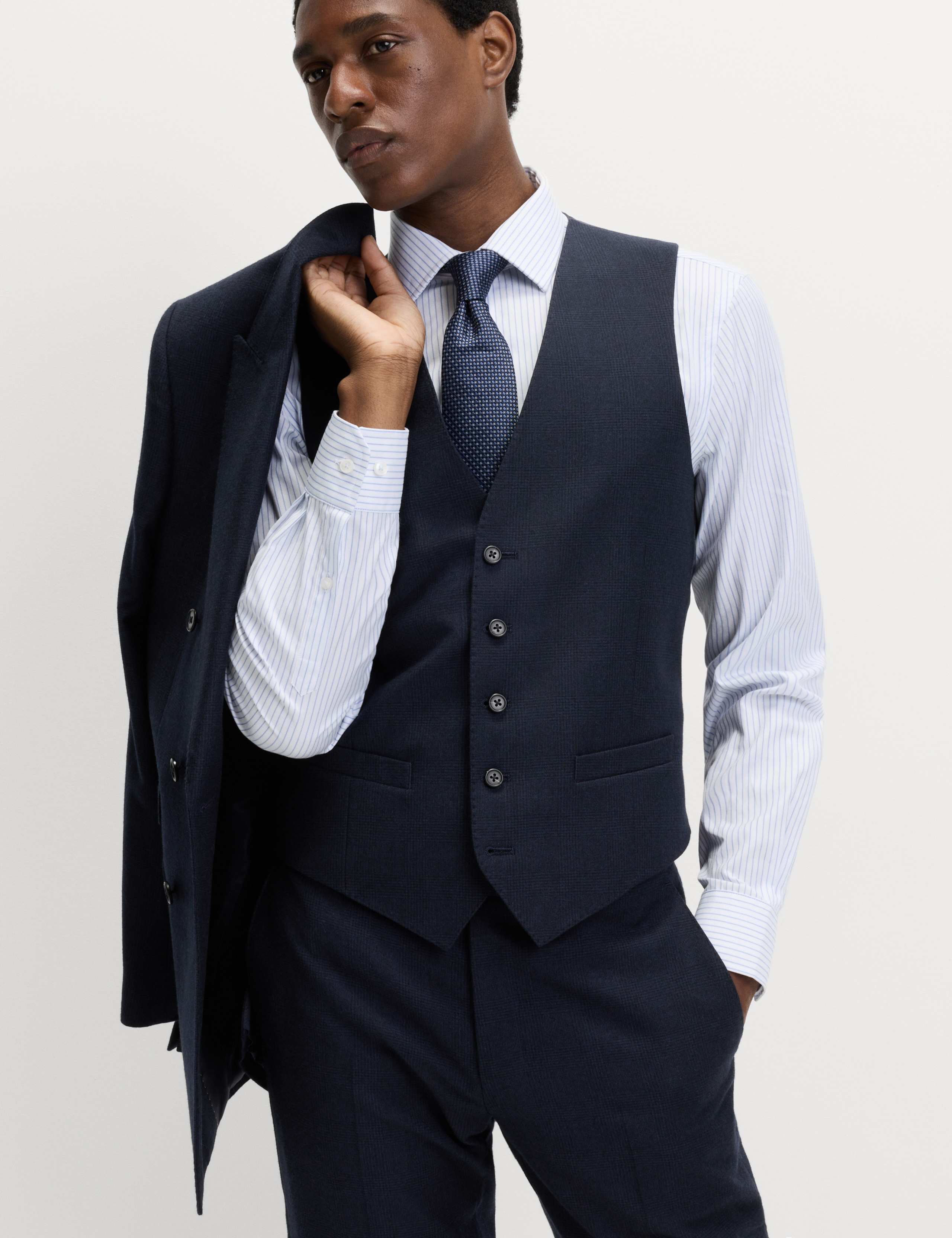 Slim Fit Pure Wool Checked Waistcoat 7 of 7