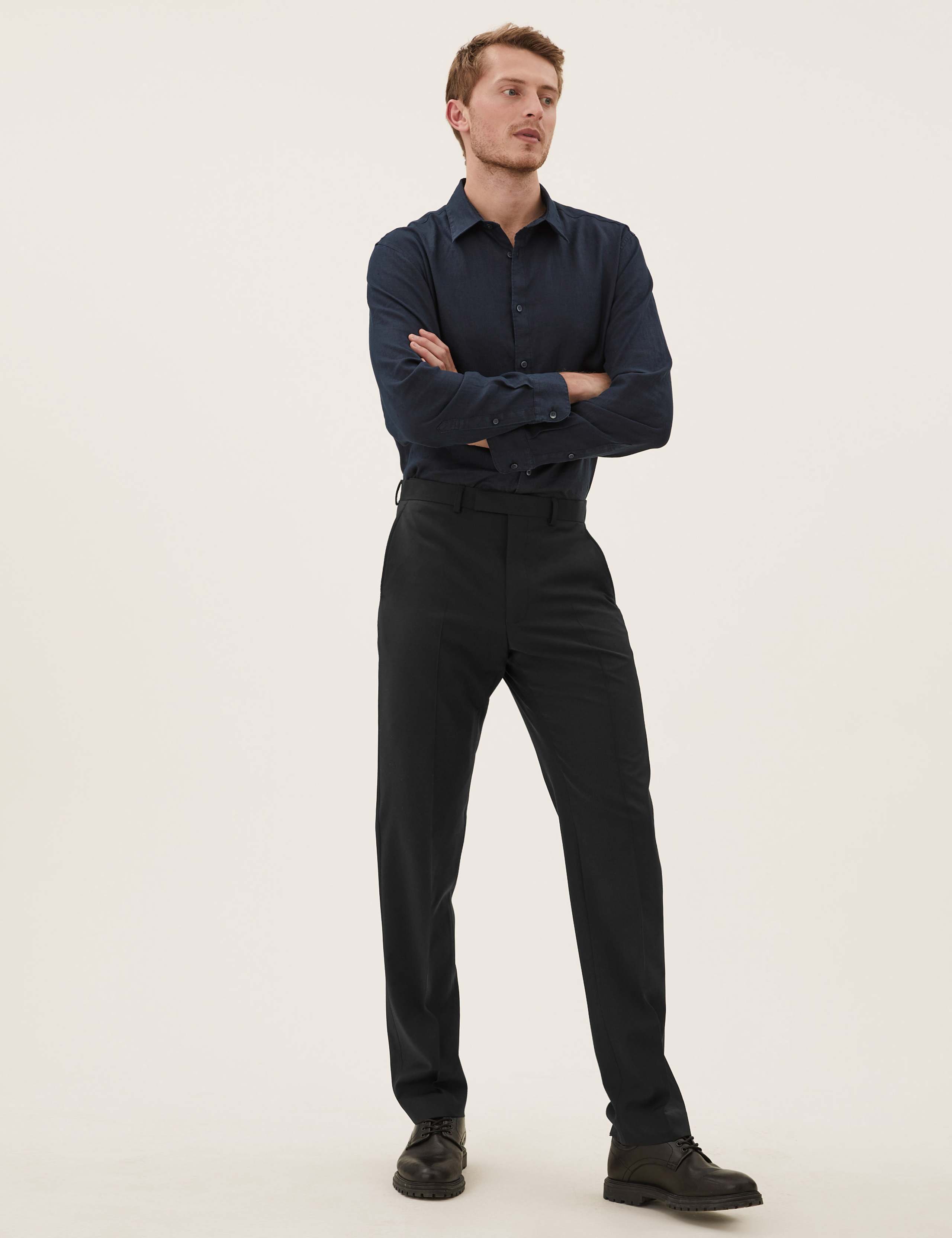 Black Tailored Fit Wool Rich Trousers 1 of 6