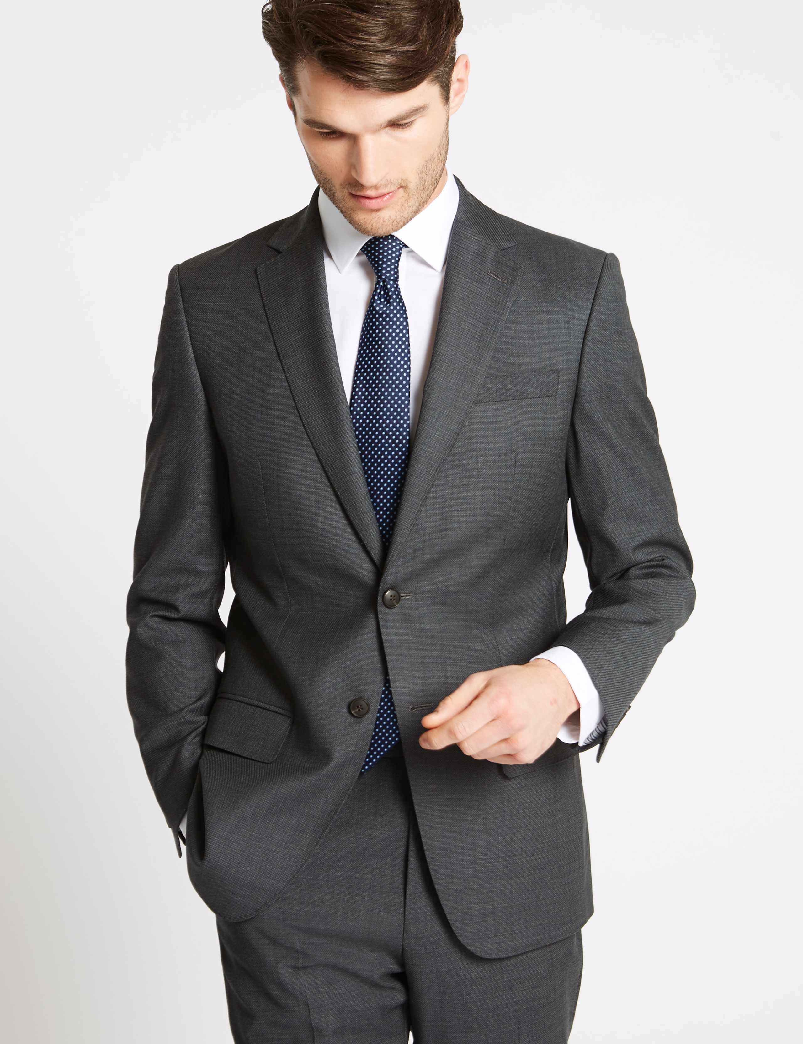 Charcoal Textured Regular Fit Wool Jacket 4 of 7