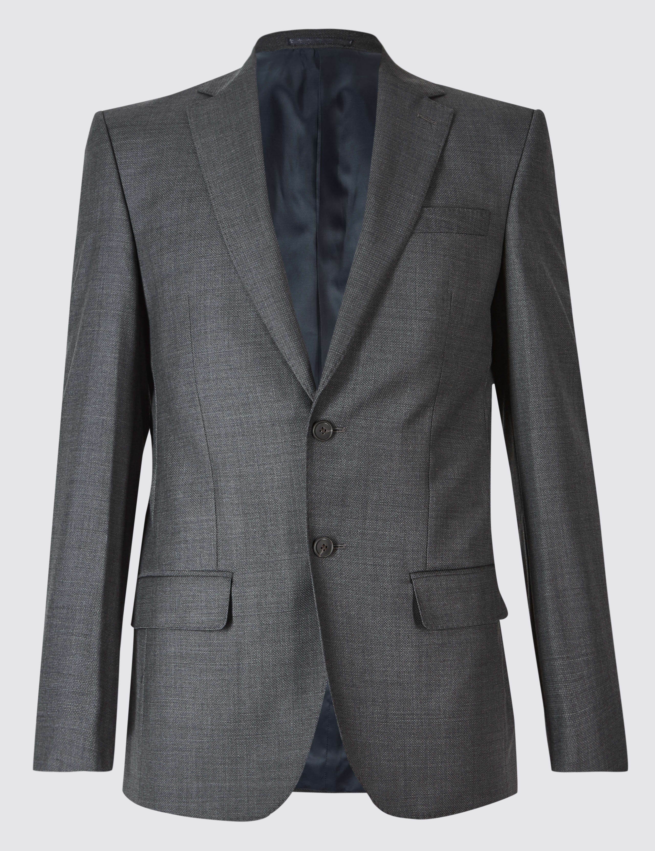 Charcoal Textured Regular Fit Wool Jacket 2 of 7