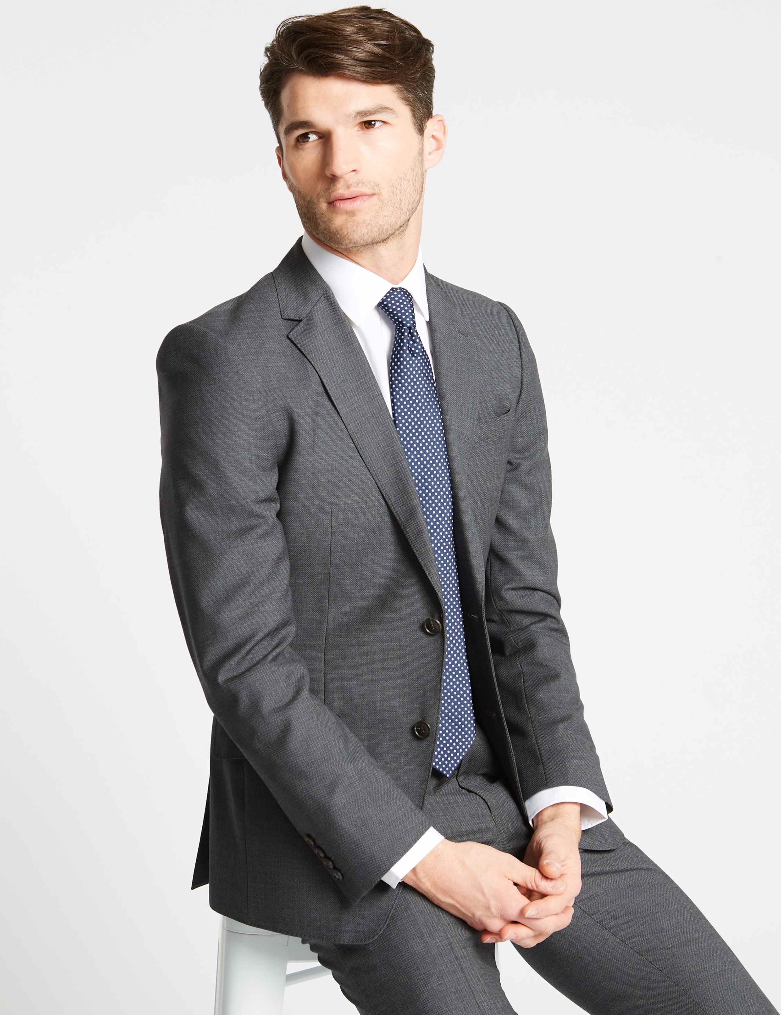 Charcoal Textured Slim Fit Wool Jacket 3 of 8