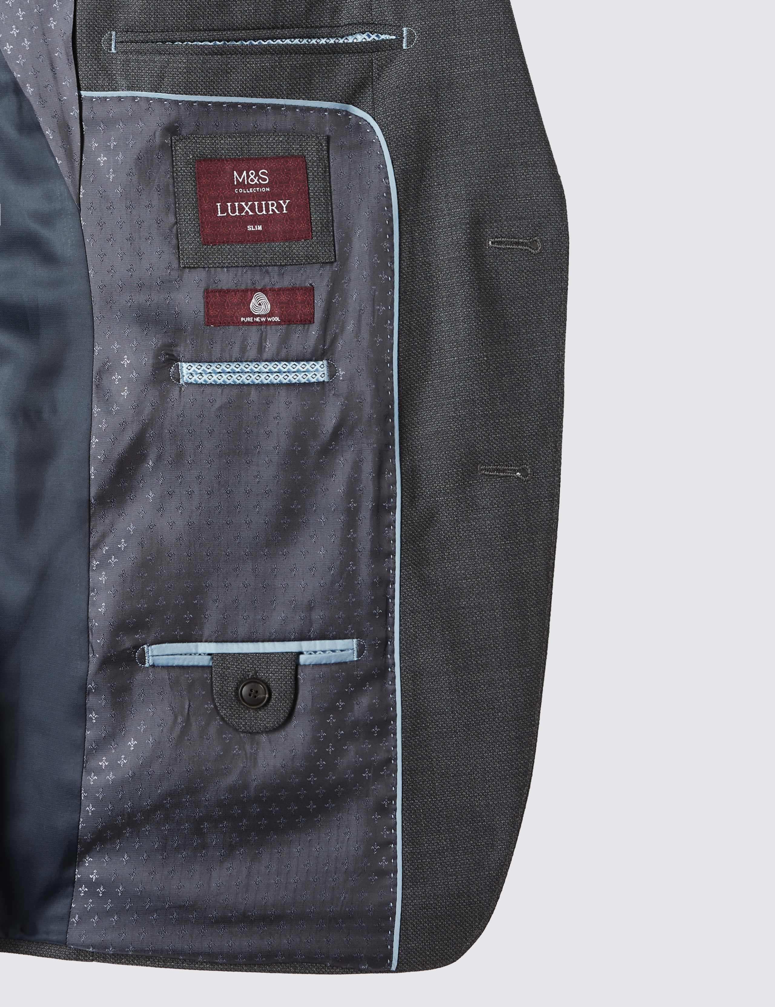 Charcoal Textured Slim Fit Wool Jacket 8 of 8