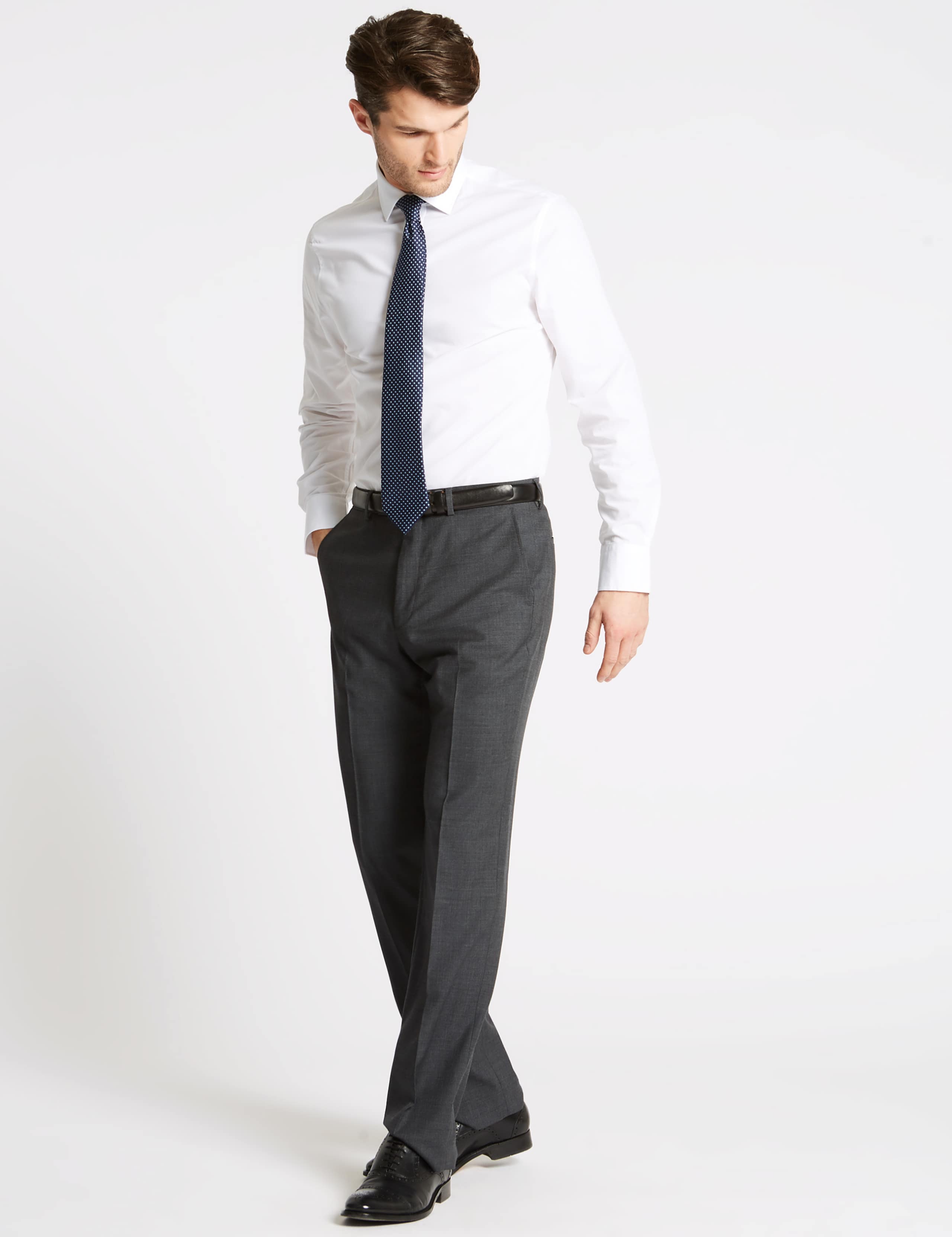Charcoal Textured Regular Fit Wool Trousers 3 of 7