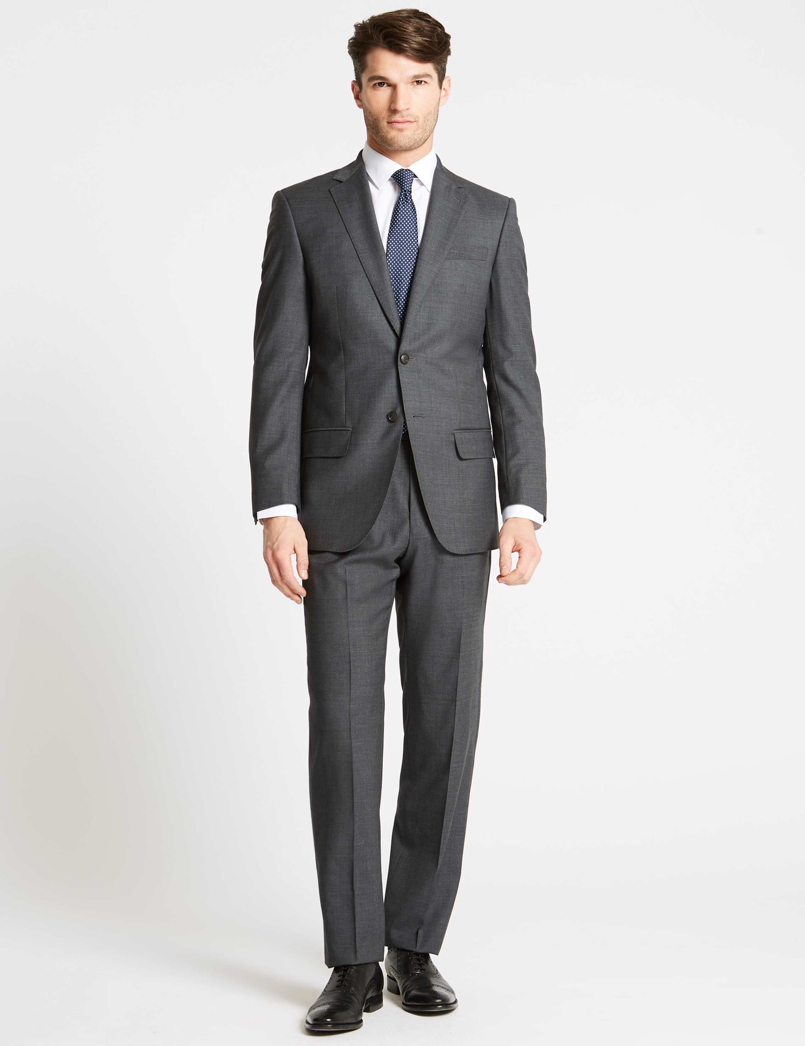 Charcoal Textured Regular Fit Wool Trousers 6 of 7