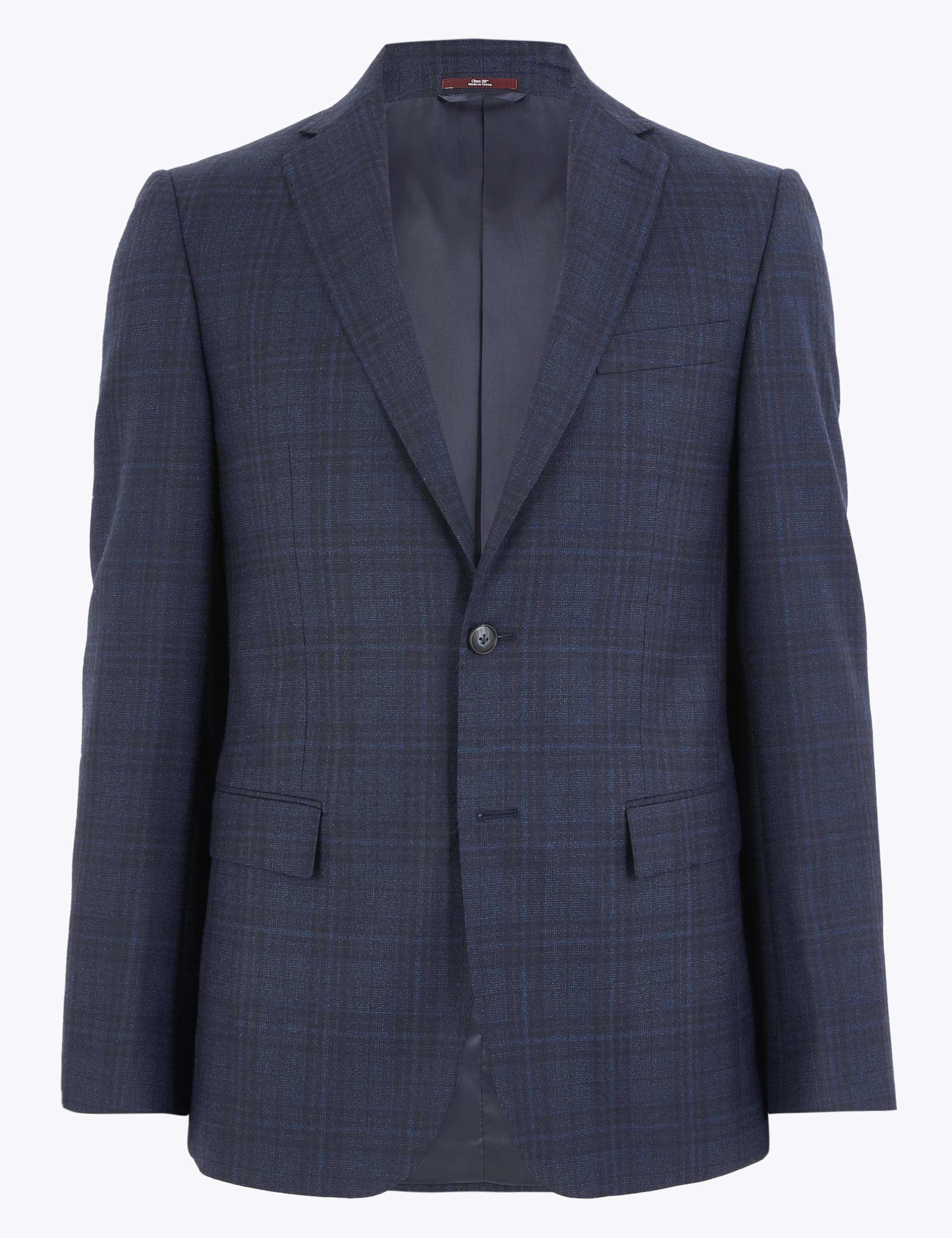 Blue Tailored Fit Wool Checked Jacket 2 of 7
