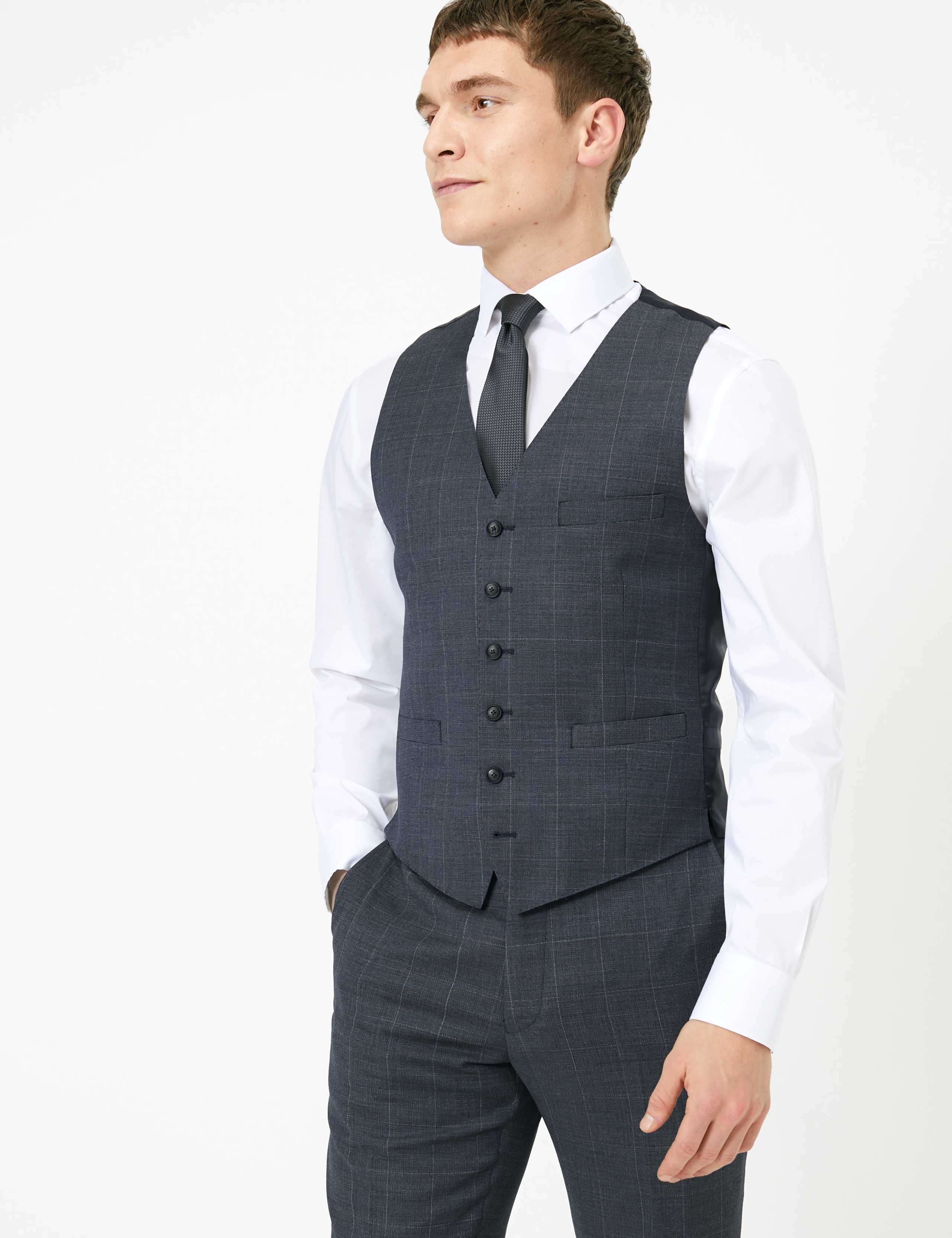 Checked Slim Fit Wool Waistcoat 1 of 5