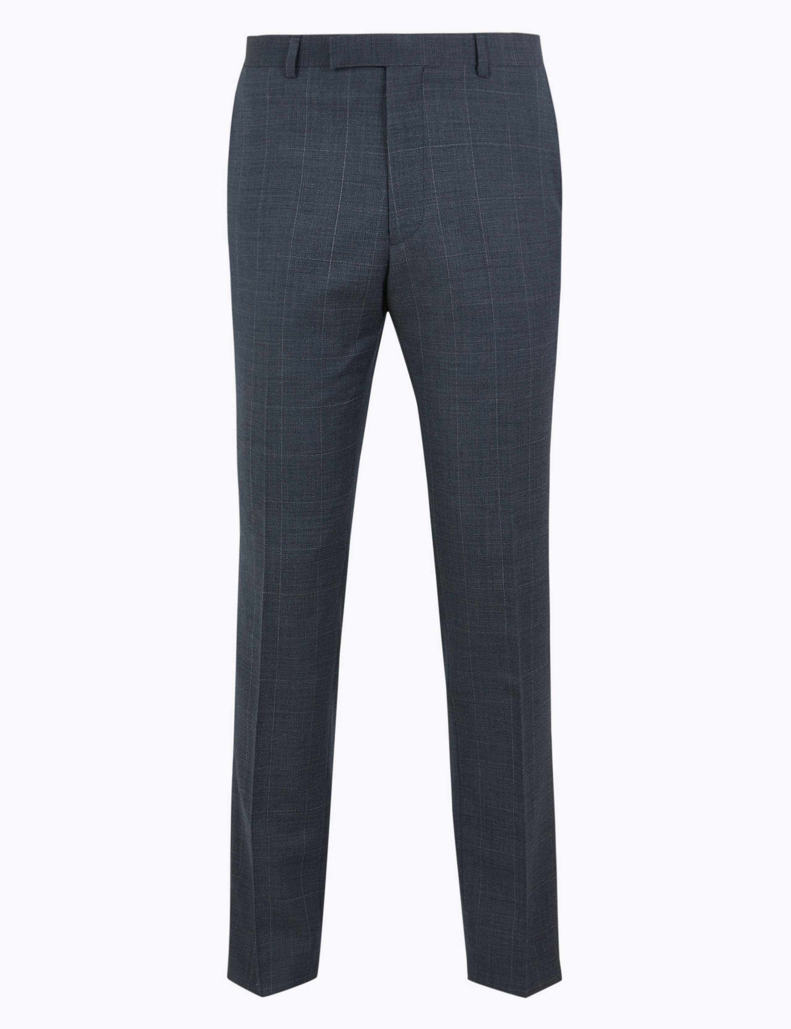 Blue Checked Slim Fit Wool Trousers 2 of 6