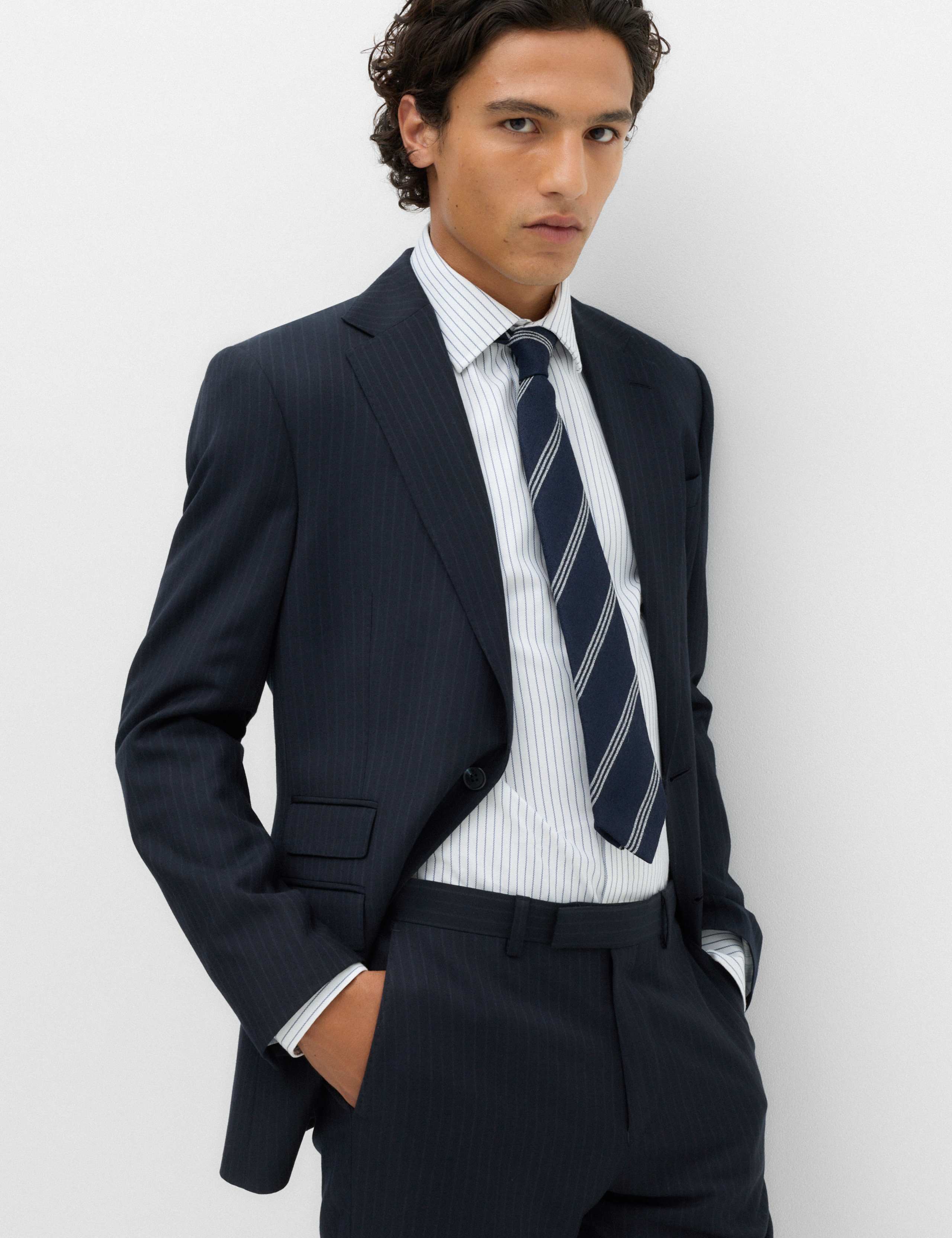 Regular Fit Pure Wool Striped Suit Jacket 1 of 7